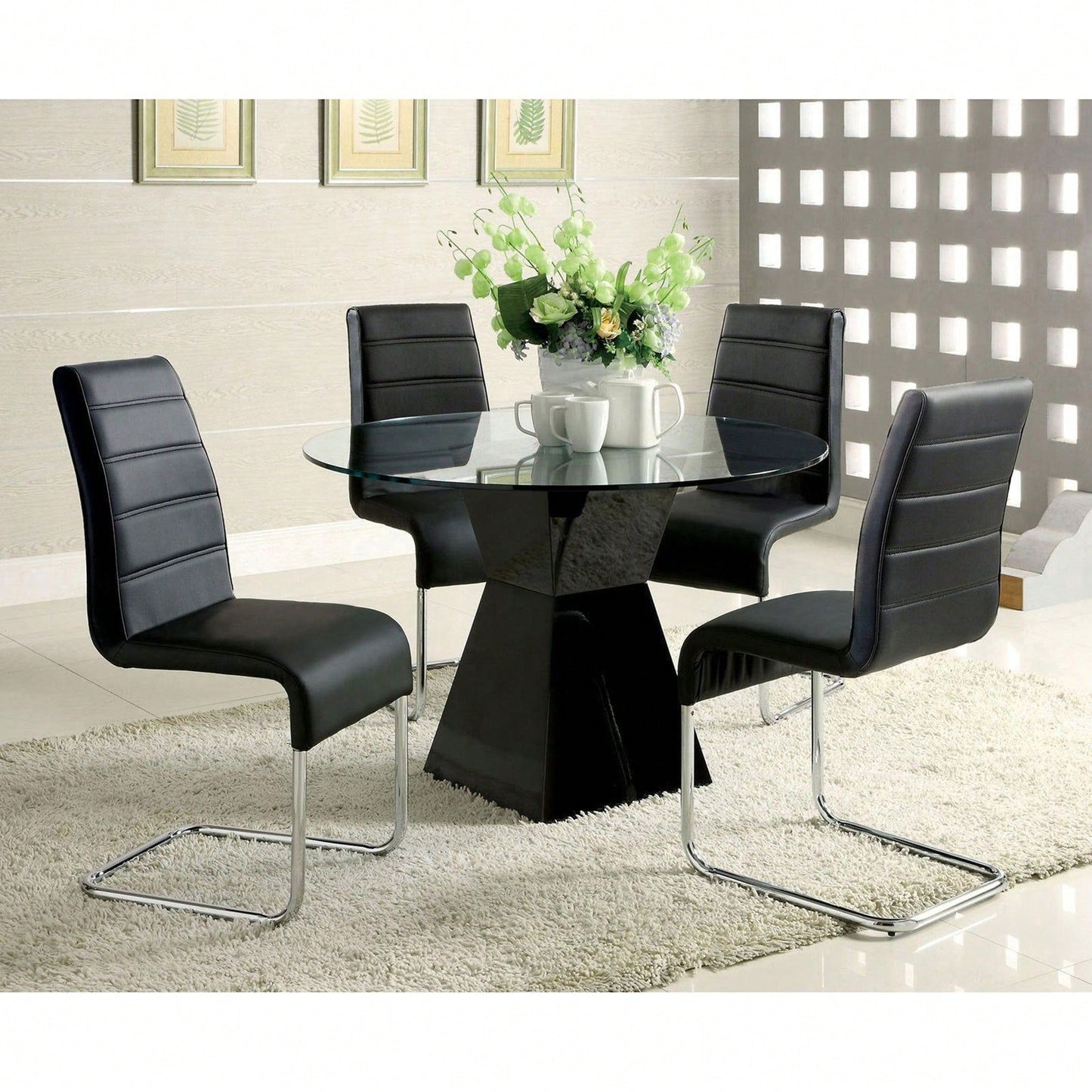 Set Of 2 Chairs Kitchen Dining Room Metal Chrome Legs, Contemporary Padded Leatherette