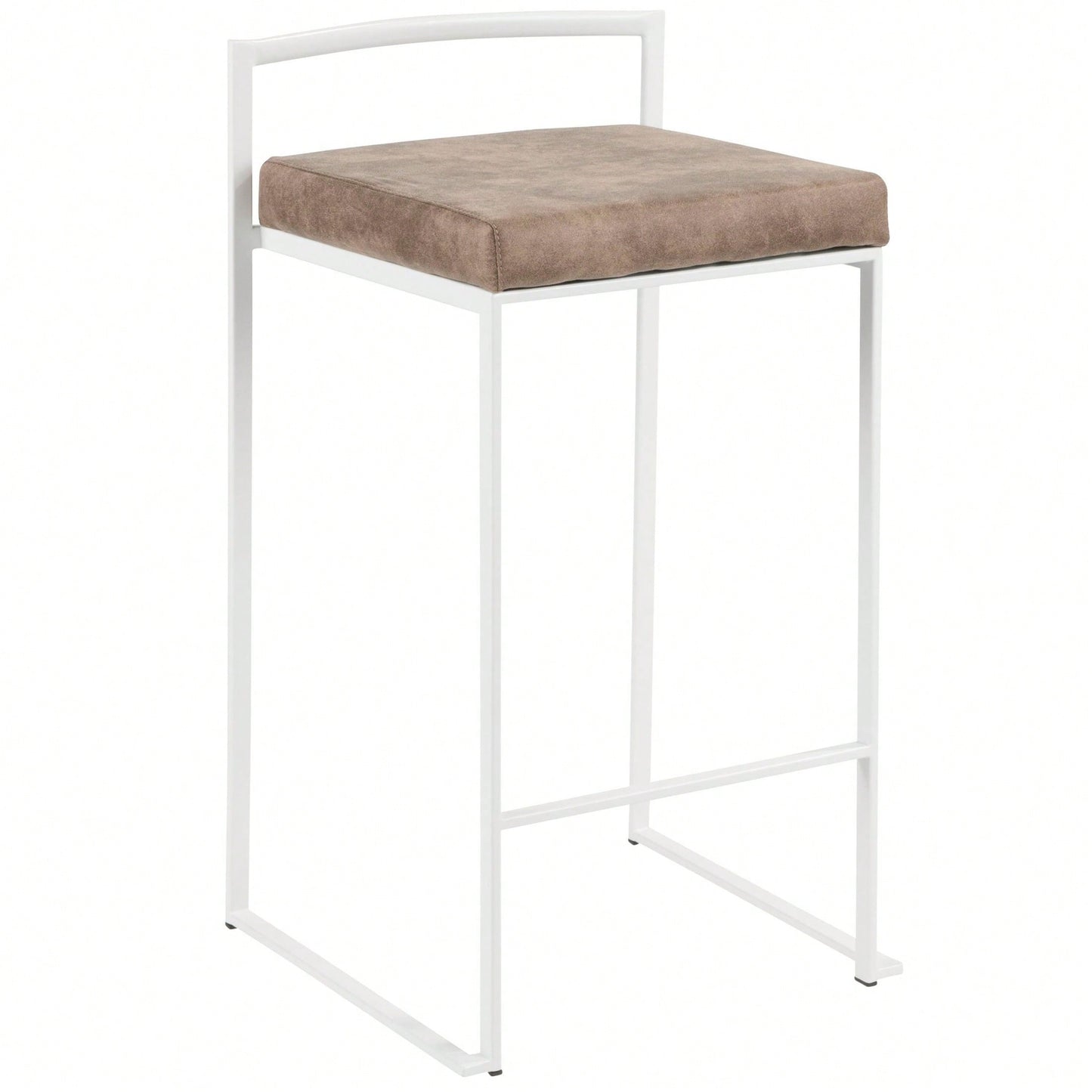 Contemporary Stackable Counter Stool In White With Brown Cowboy Fabric Cushion