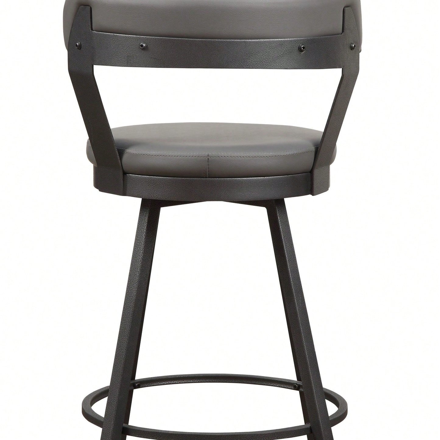24-Inch Counter Height Chairs Set Of 2pc Grey Seat 360-Degree Swivel Faux Leather Upholstered Dining Room Furniture