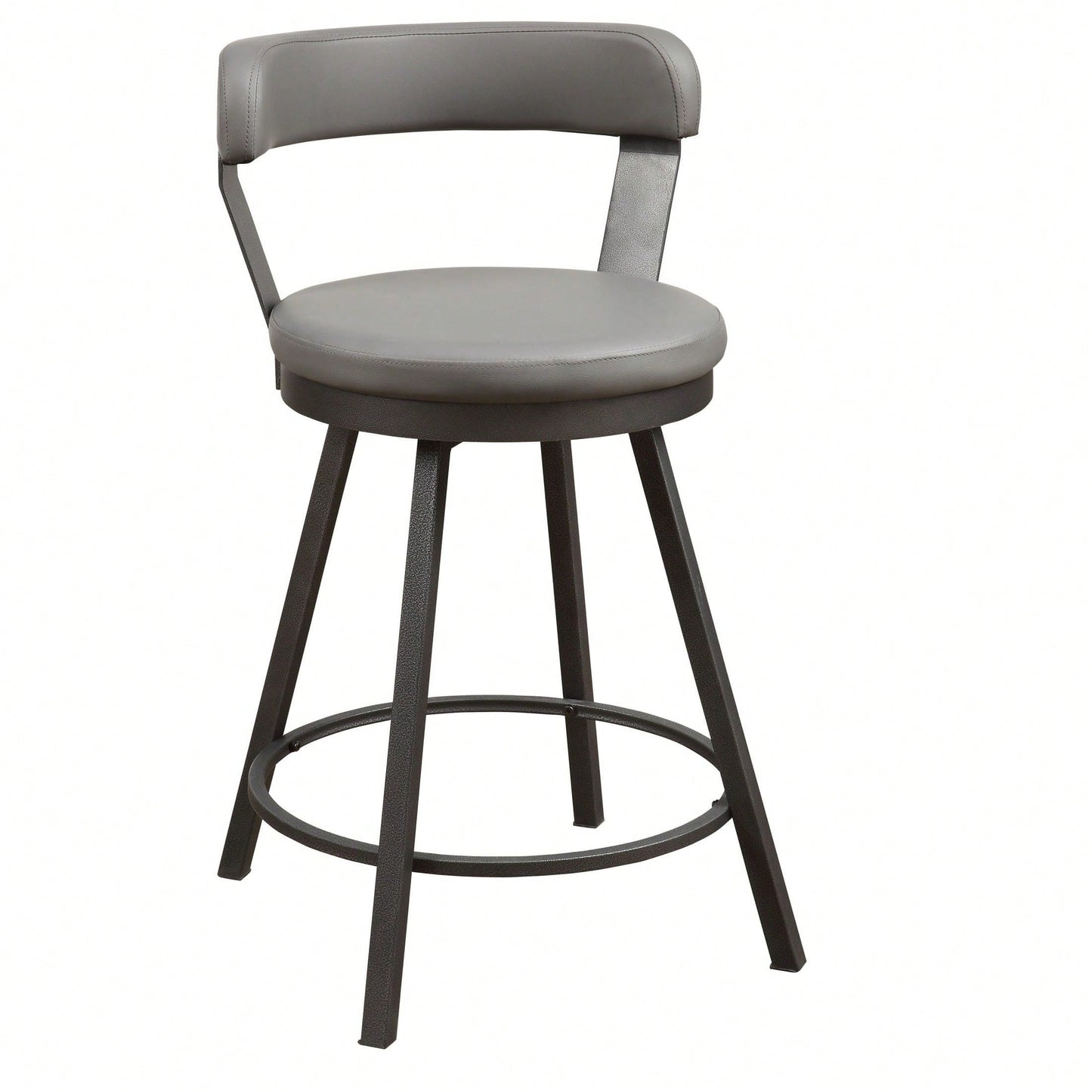 24-Inch Counter Height Chairs Set Of 2pc Grey Seat 360-Degree Swivel Faux Leather Upholstered Dining Room Furniture