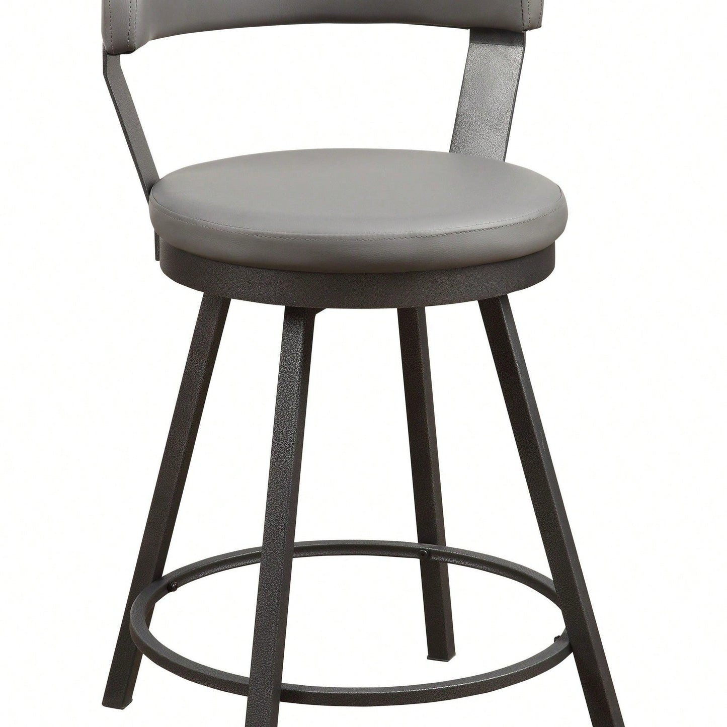 24-Inch Counter Height Chairs Set Of 2pc Grey Seat 360-Degree Swivel Faux Leather Upholstered Dining Room Furniture