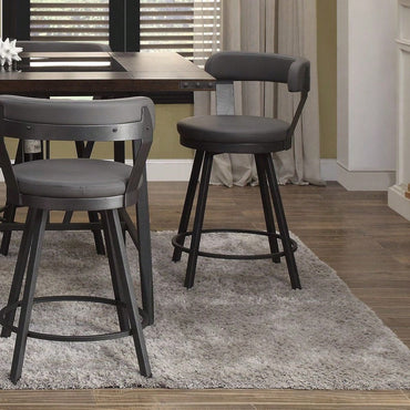 24-Inch Counter Height Chairs Set Of 2pc Grey Seat 360-Degree Swivel Faux Leather Upholstered Dining Room Furniture