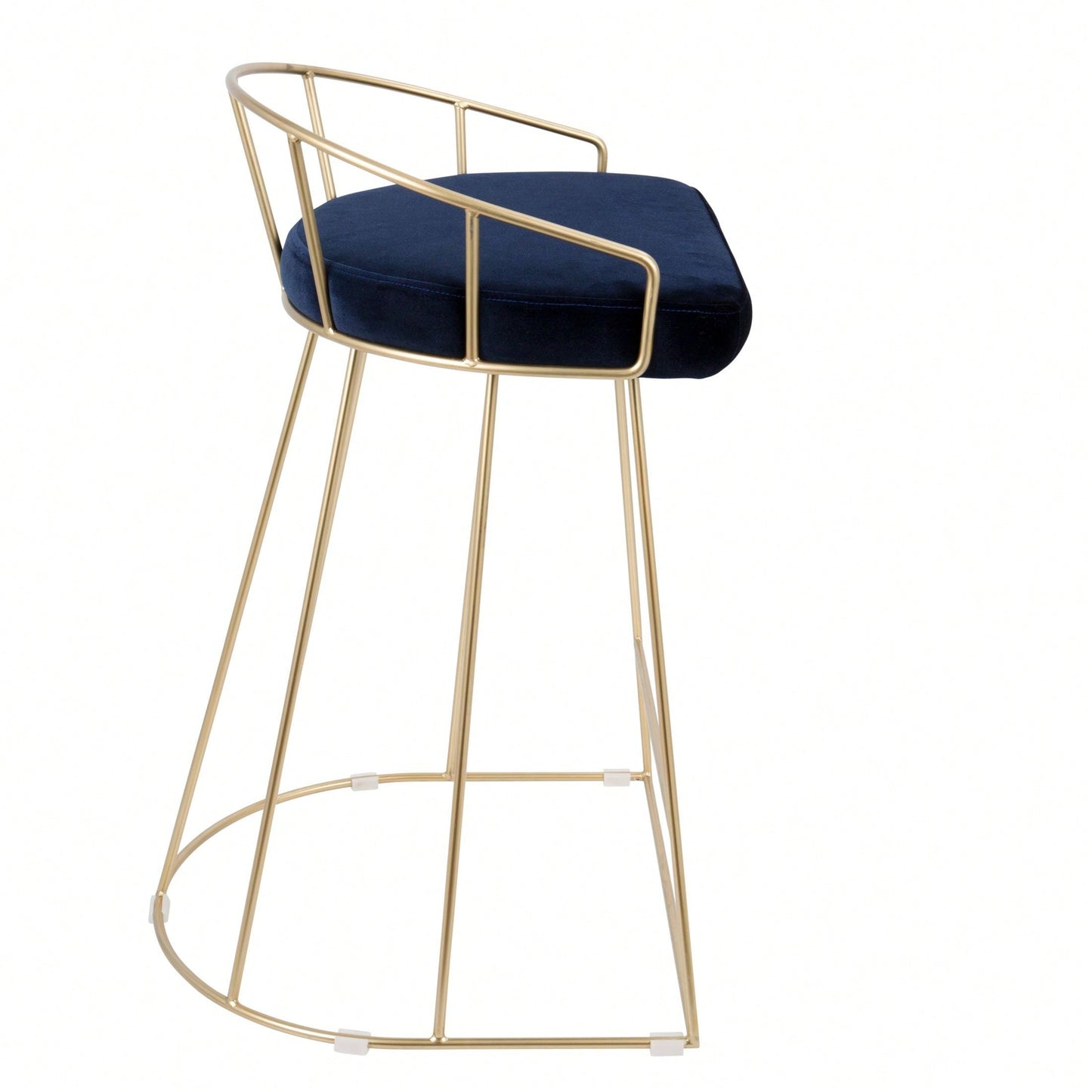 Contemporary-Glam Counter Stool In Gold With Blue Velvet - Set Of 2