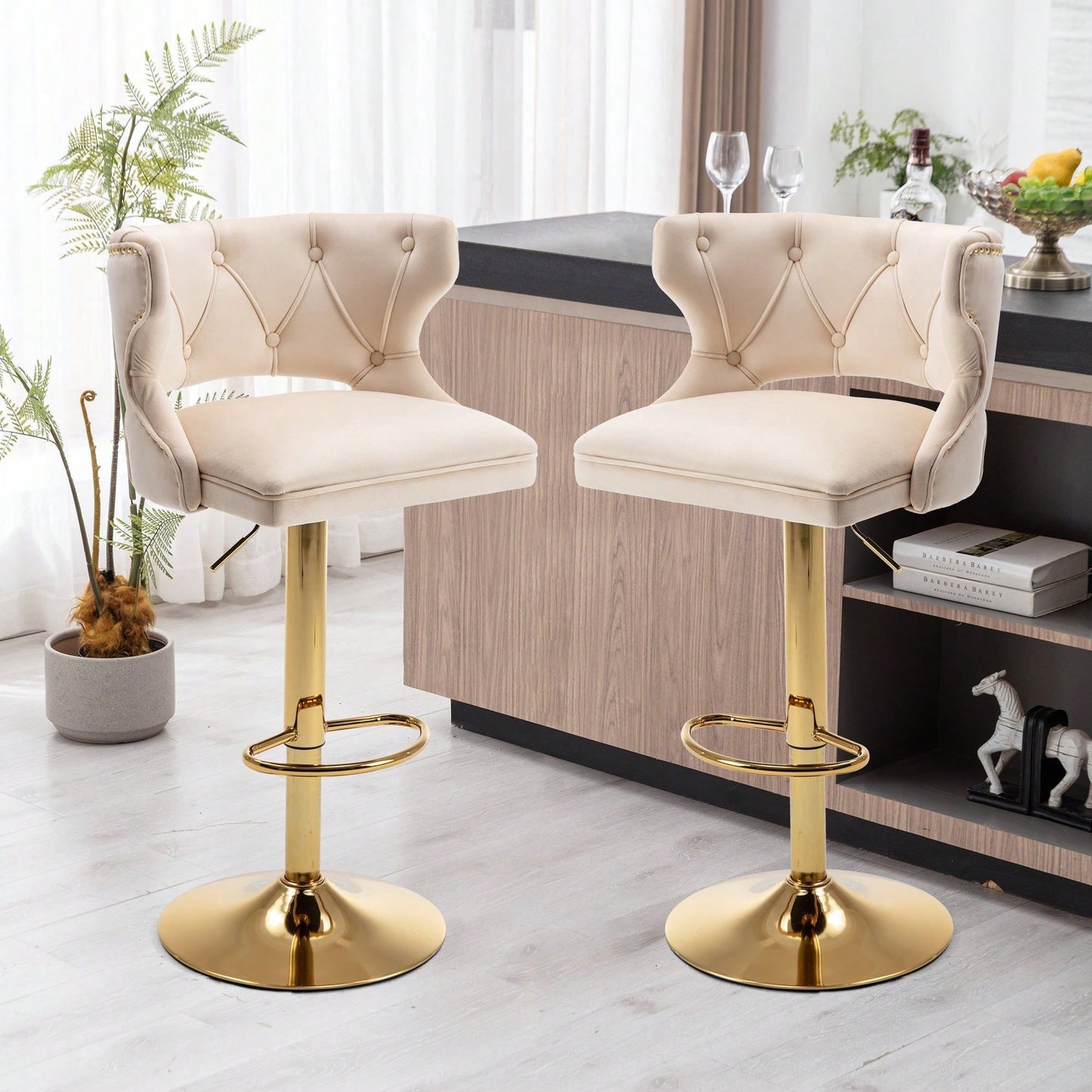 Bar Stools With Back And Footrest Counter Height Dining Chairs-2PCS/SET