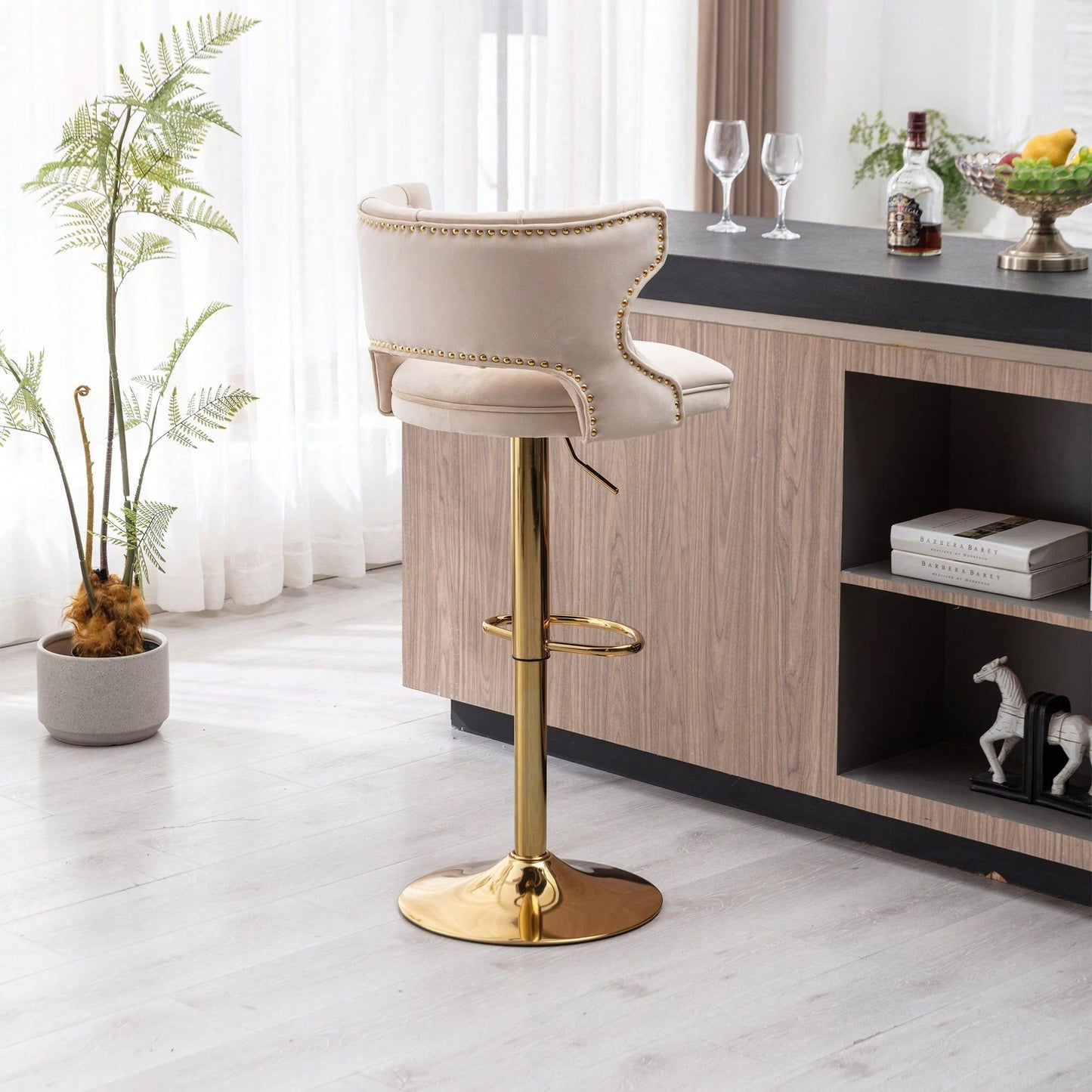 Bar Stools With Back And Footrest Counter Height Dining Chairs-2PCS/SET