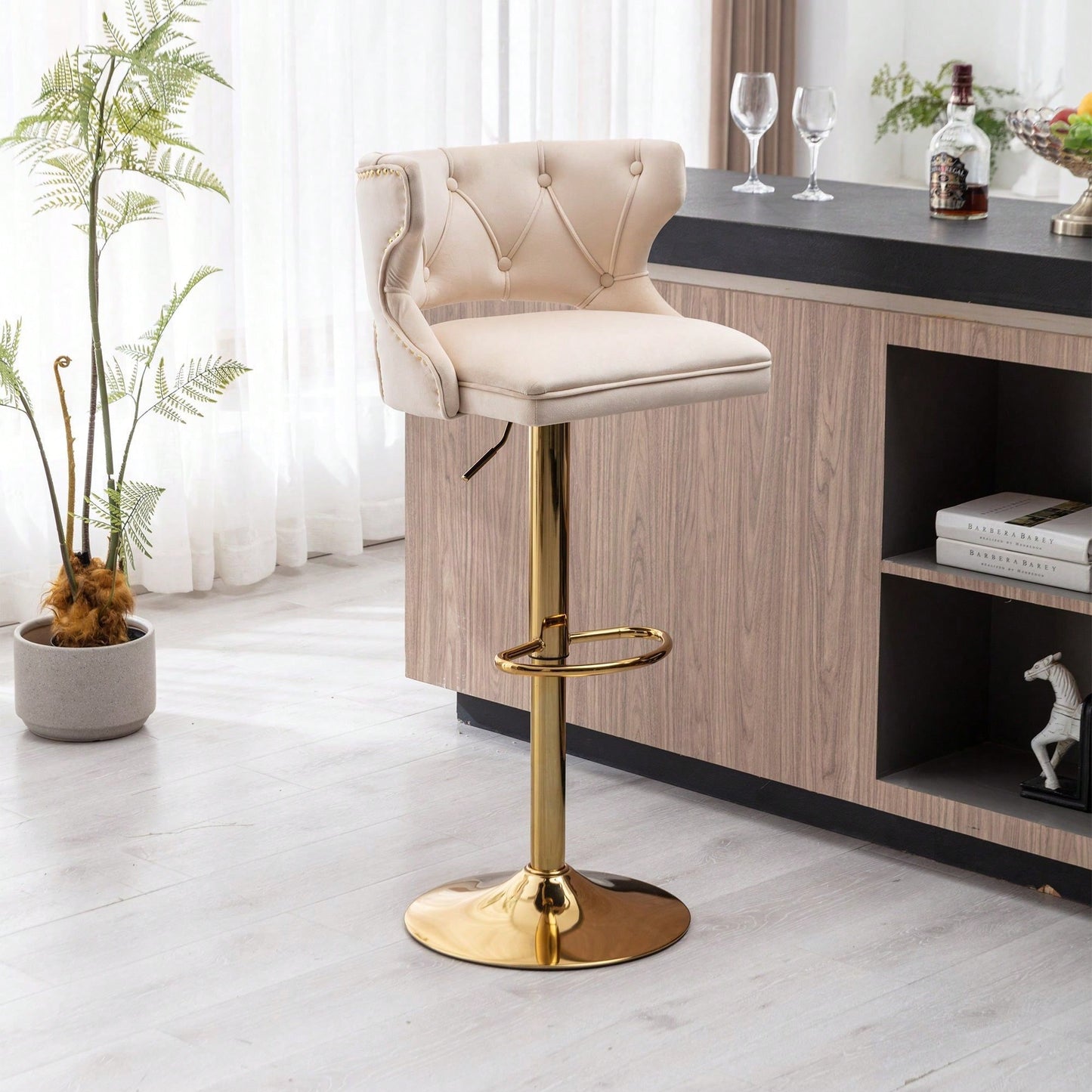 Bar Stools With Back And Footrest Counter Height Dining Chairs-2PCS/SET