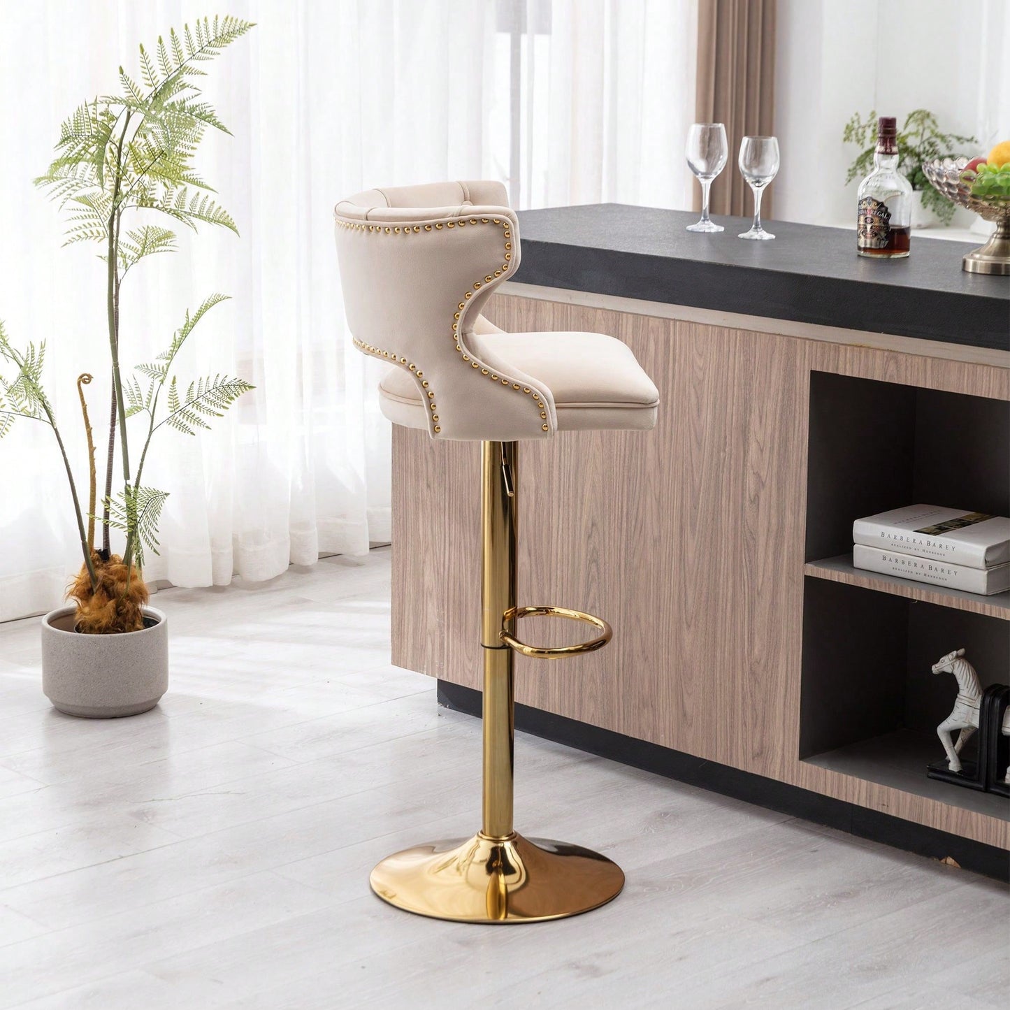 Bar Stools With Back And Footrest Counter Height Dining Chairs-2PCS/SET