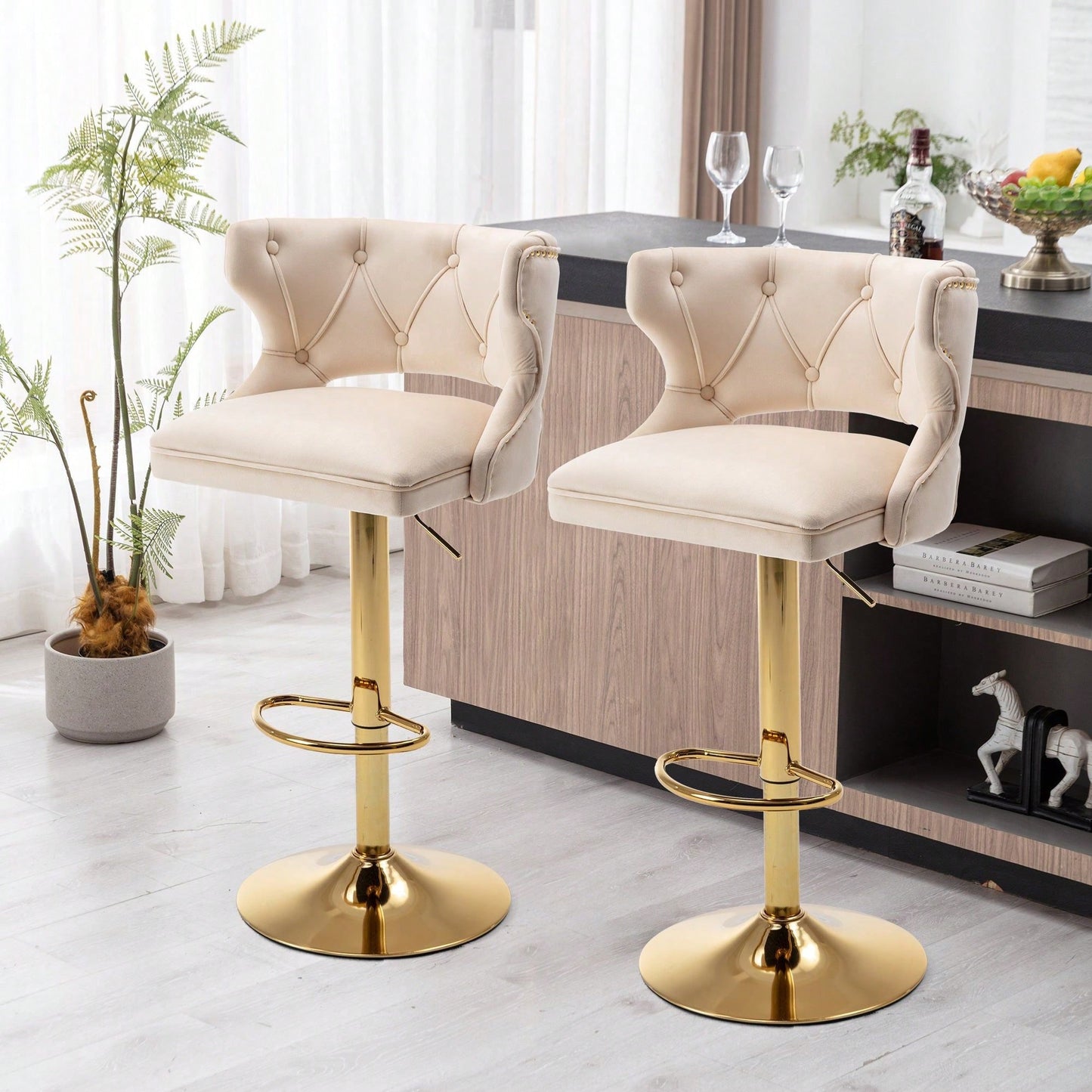 Bar Stools With Back And Footrest Counter Height Dining Chairs-2PCS/SET