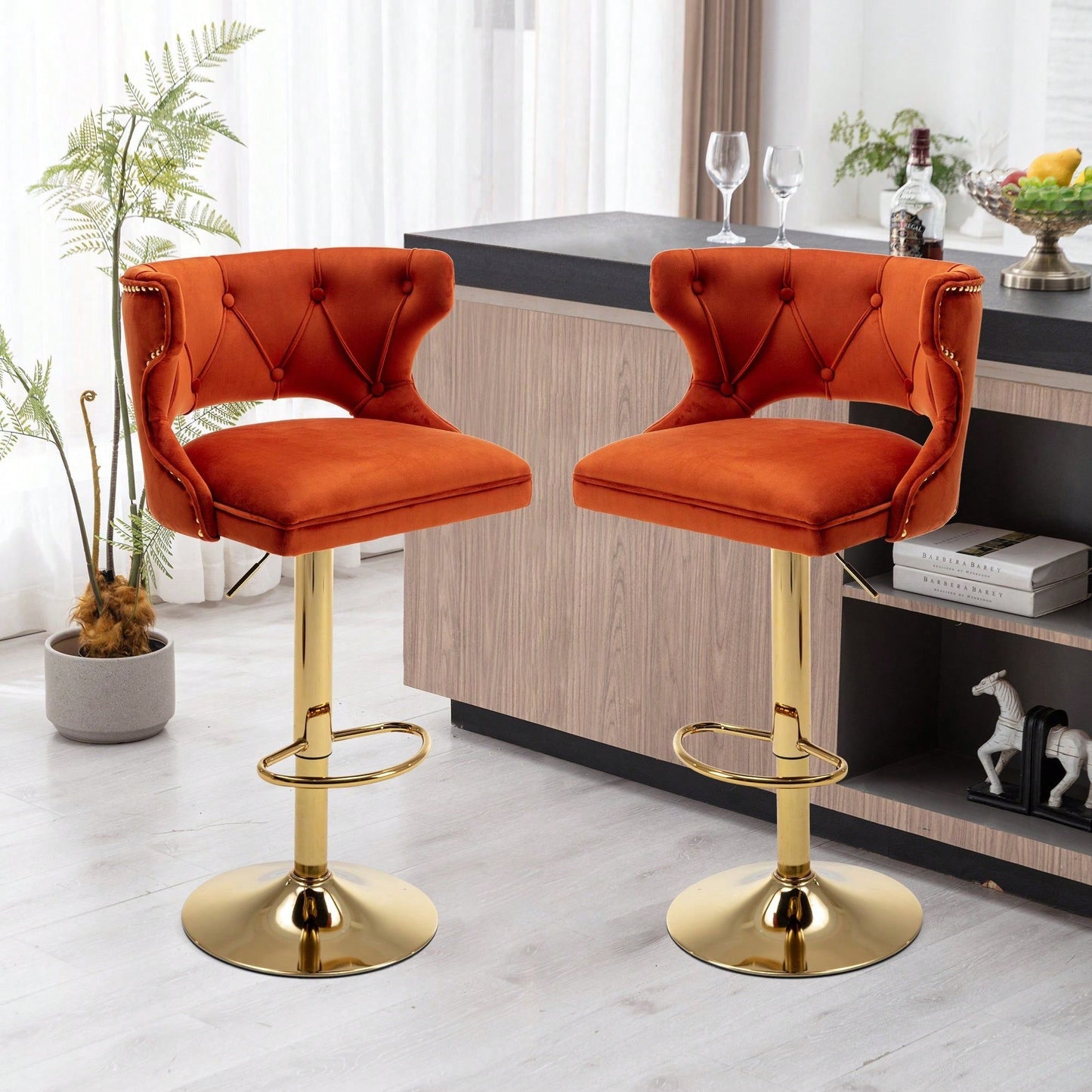 Bar Stools With Back And Footrest Counter Height Dining Chairs-2PCS/SET