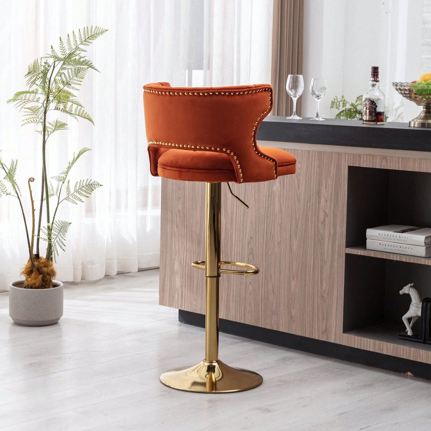 Bar Stools With Back And Footrest Counter Height Dining Chairs-2PCS/SET