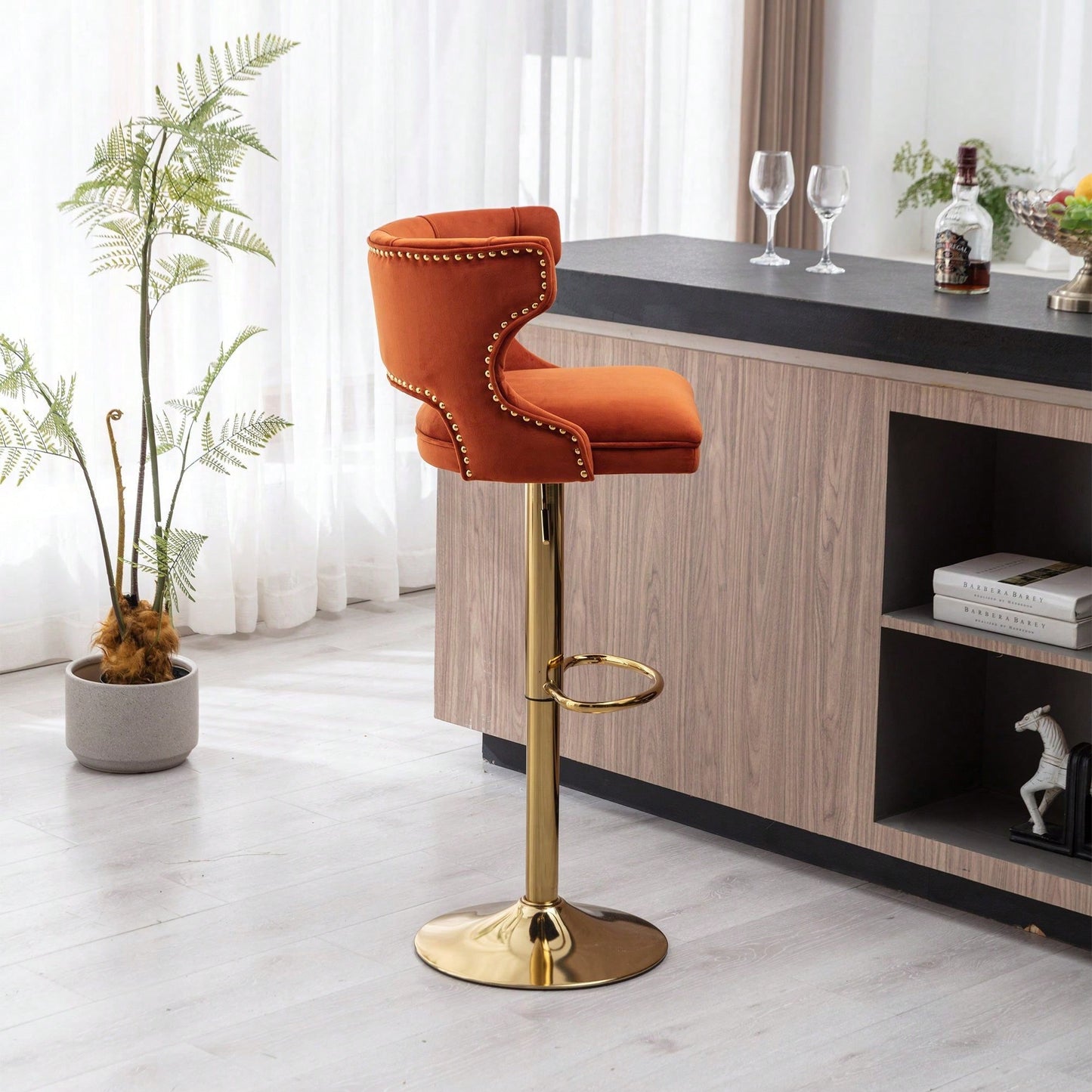 Bar Stools With Back And Footrest Counter Height Dining Chairs-2PCS/SET