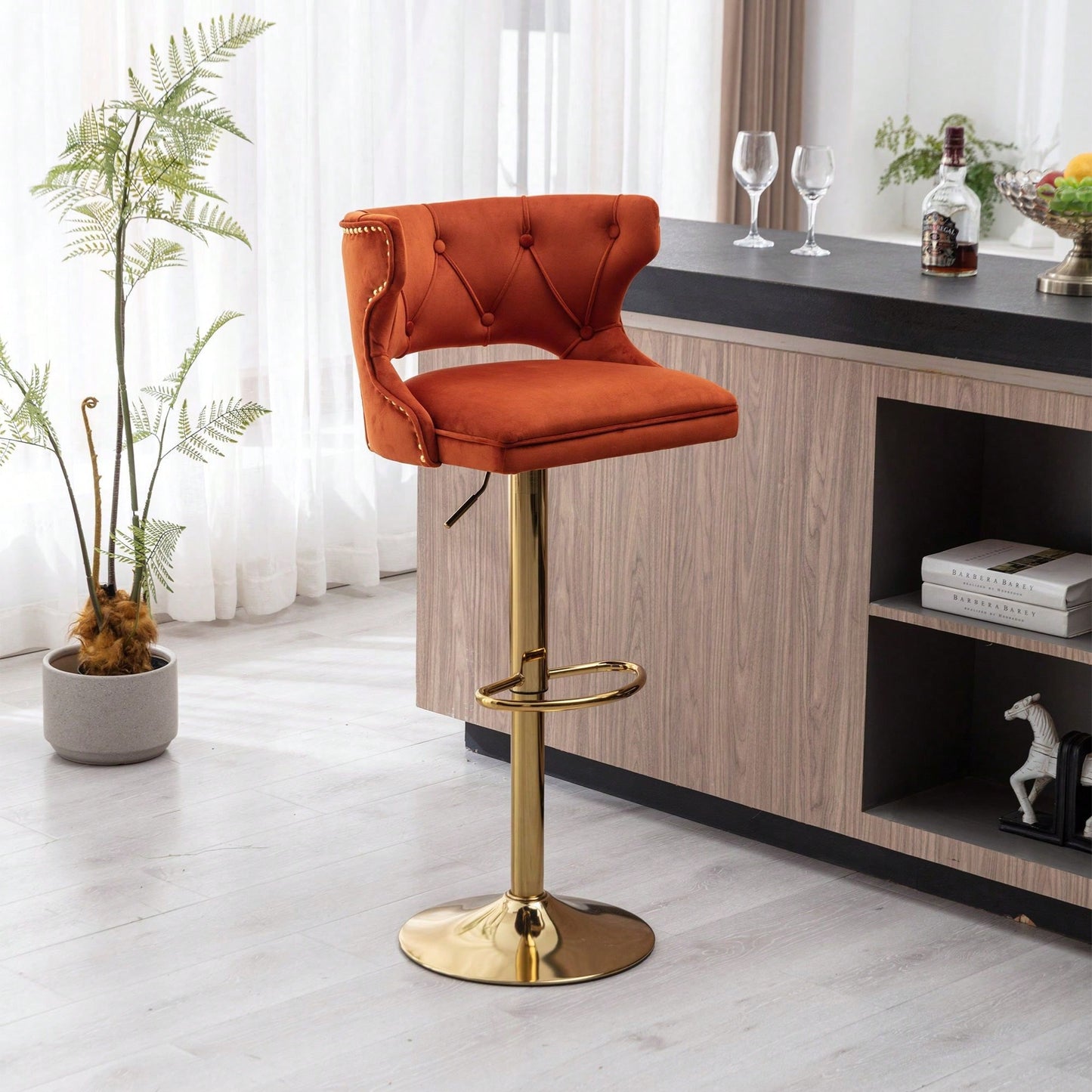 Bar Stools With Back And Footrest Counter Height Dining Chairs-2PCS/SET
