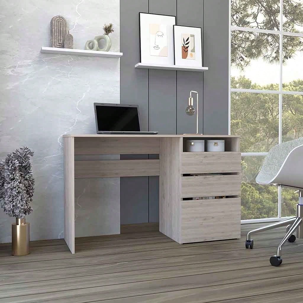 Computer Desk, One Shelf, Light Grey Finish