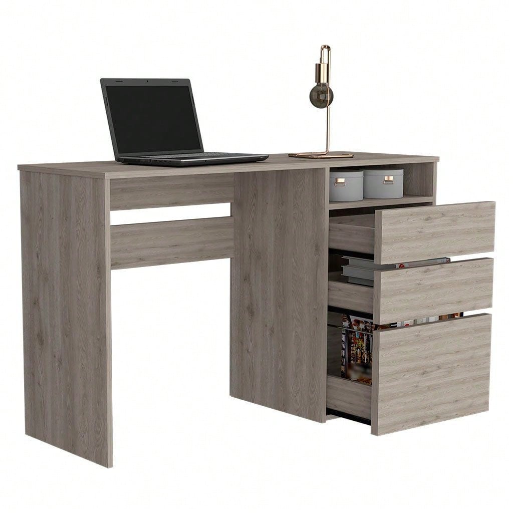 Computer Desk, One Shelf, Light Grey Finish