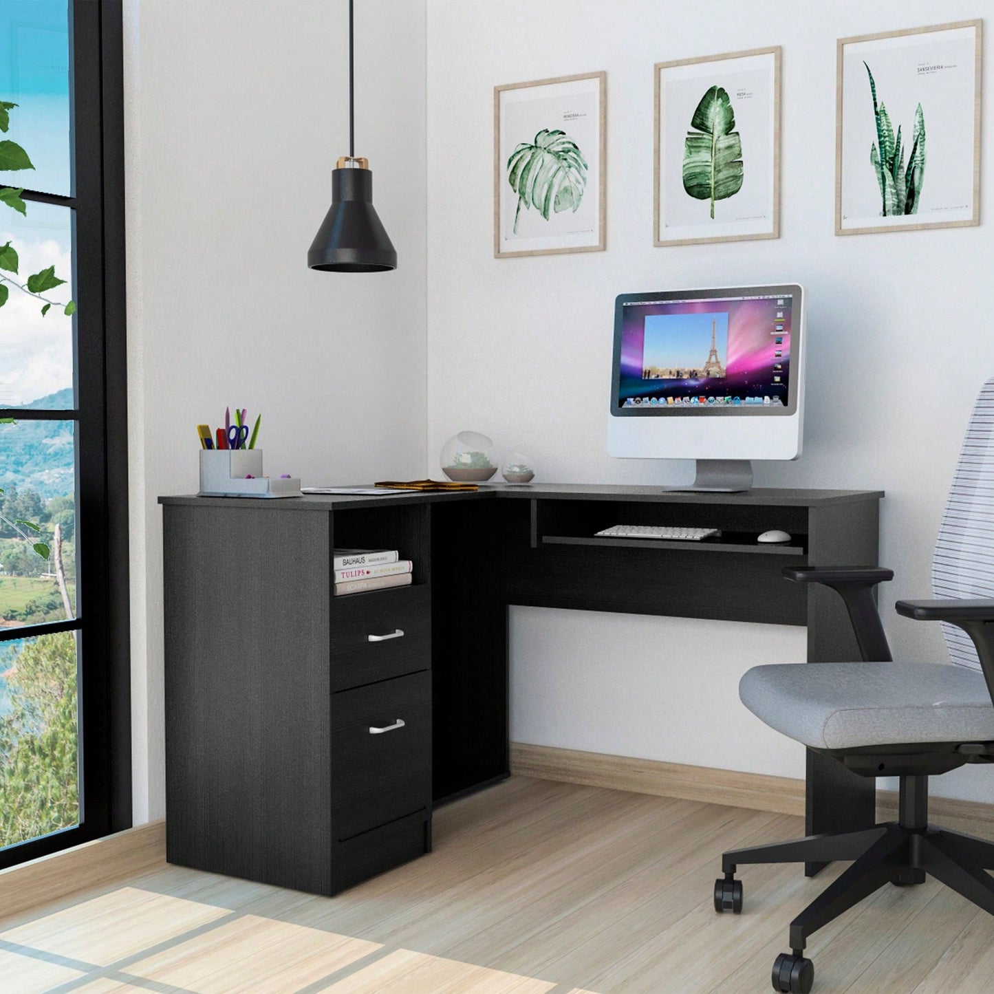 L-Shaped Desk, Keyboard Shelf