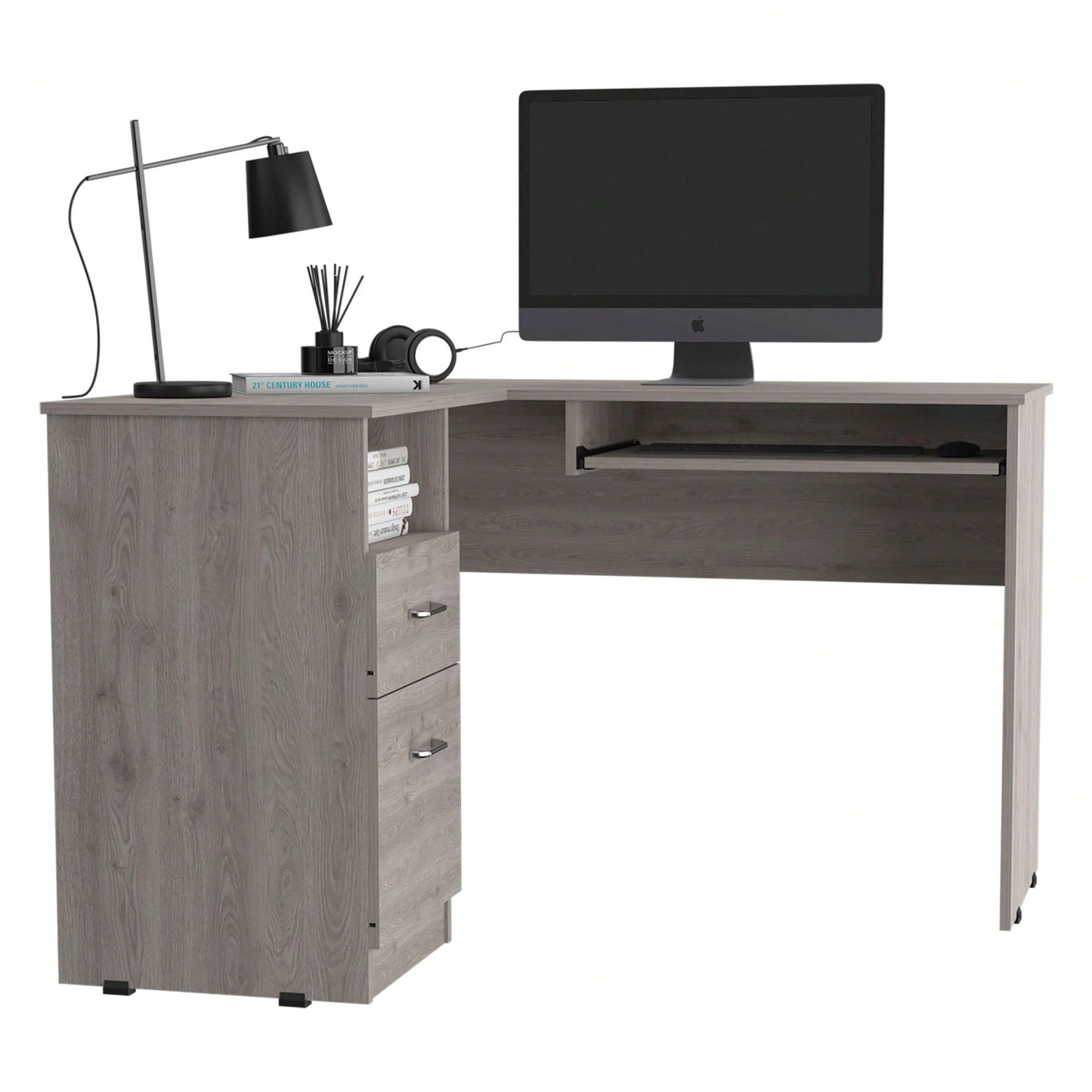 L-Shaped Desk, Keyboard Shelf