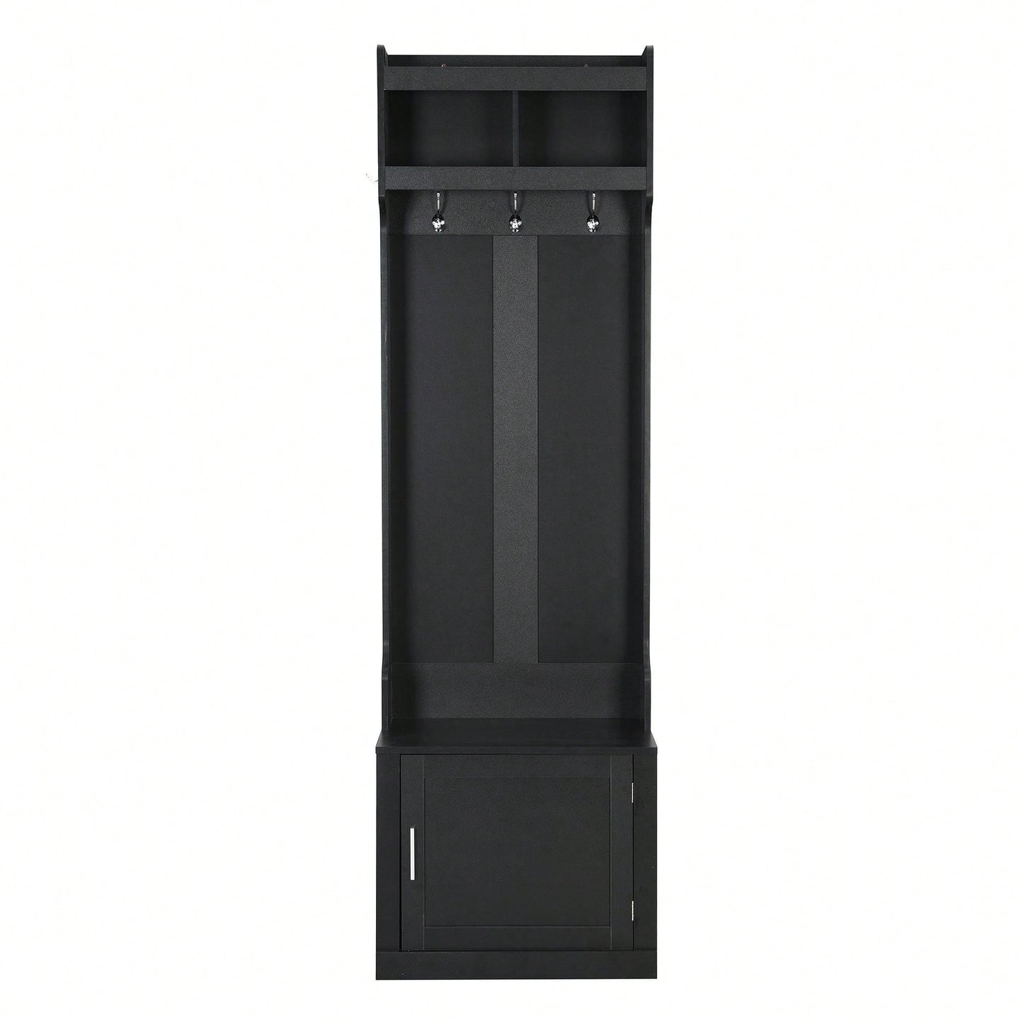 Sleek Minimalist Hall Tree with Storage Cabinet and 6 Hooks for Entryway and Living Room