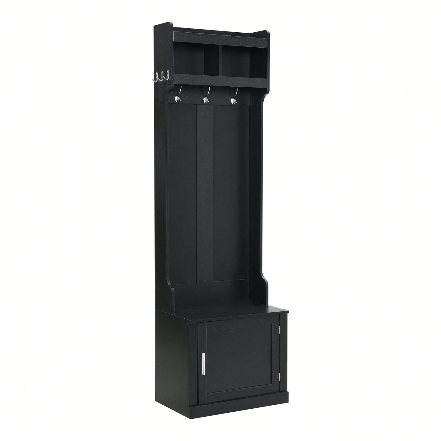 Sleek Minimalist Hall Tree with Storage Cabinet and 6 Hooks for Entryway and Living Room