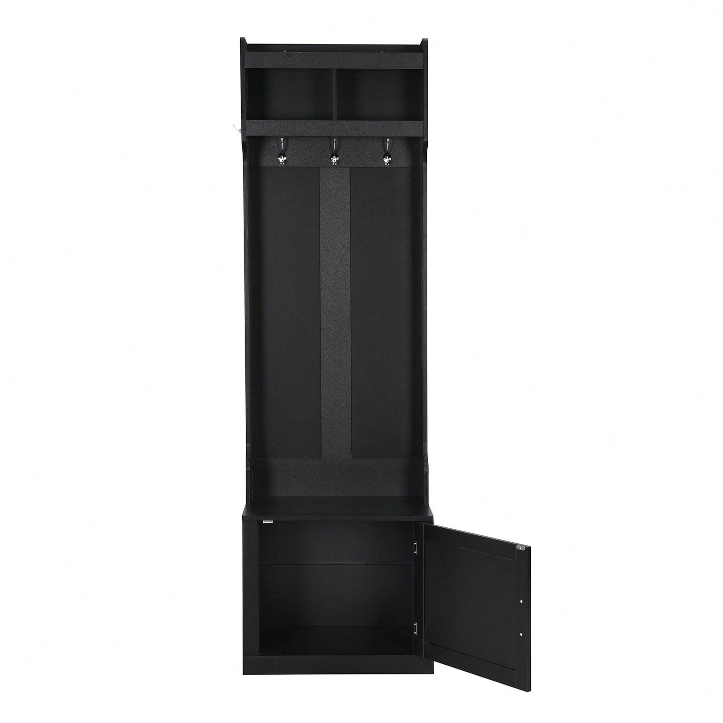Sleek Minimalist Hall Tree with Storage Cabinet and 6 Hooks for Entryway and Living Room