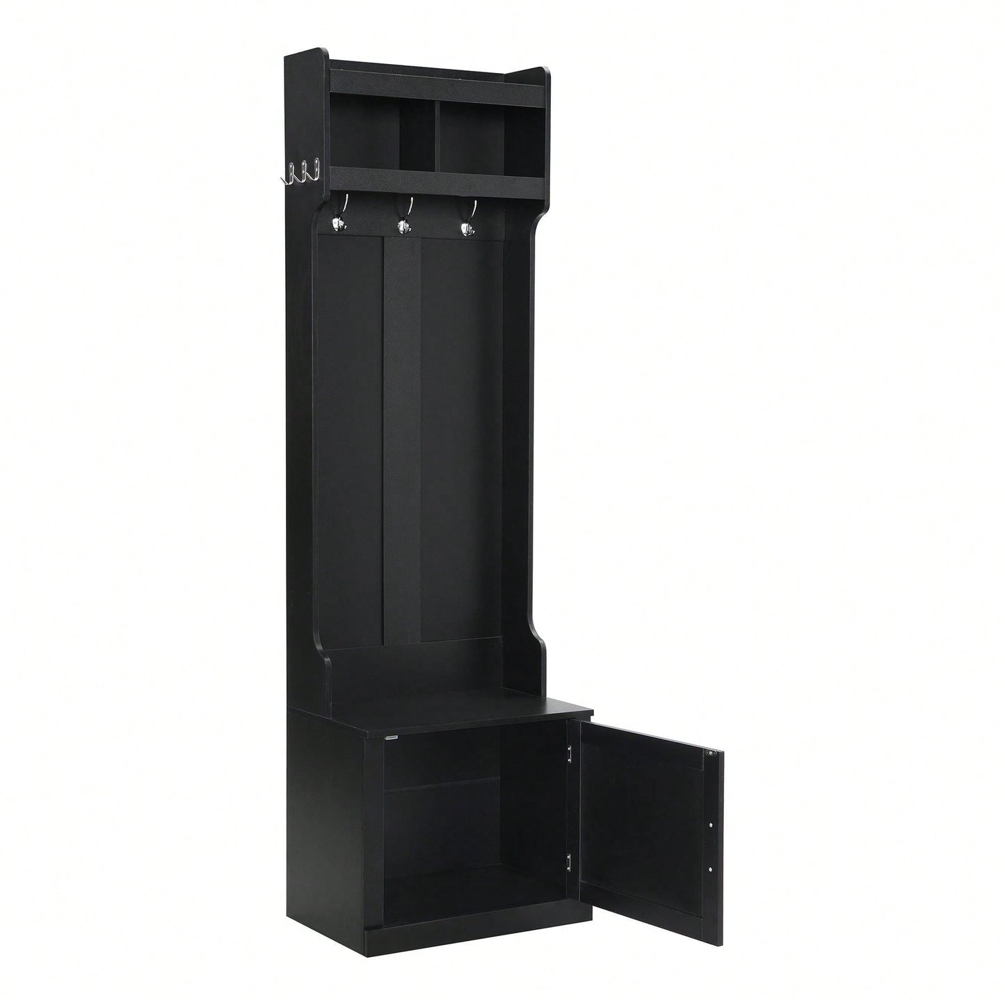 Sleek Minimalist Hall Tree with Storage Cabinet and 6 Hooks for Entryway and Living Room