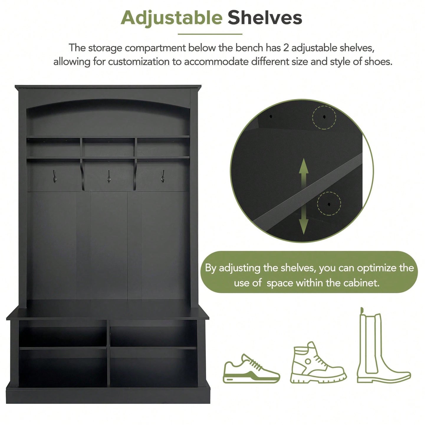 47.2 Inch Wide Hall Tree Bench with Shoe Storage and Hooks for Entryway Organization