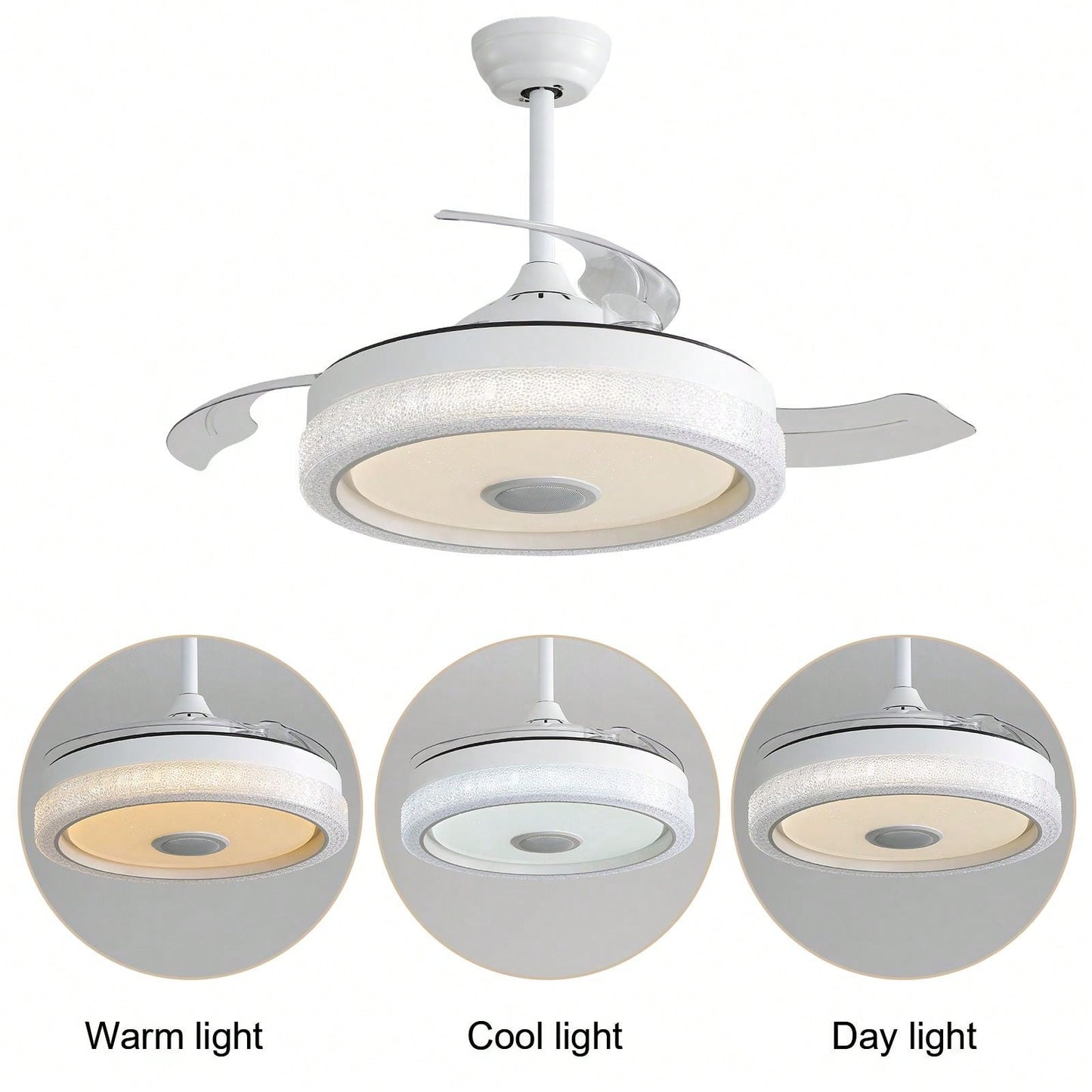 42 Inch Modern Invisible Ceiling Fan with Remote Control Reversible DC Motor and 36W LED Light Smart App Control ETL Certified