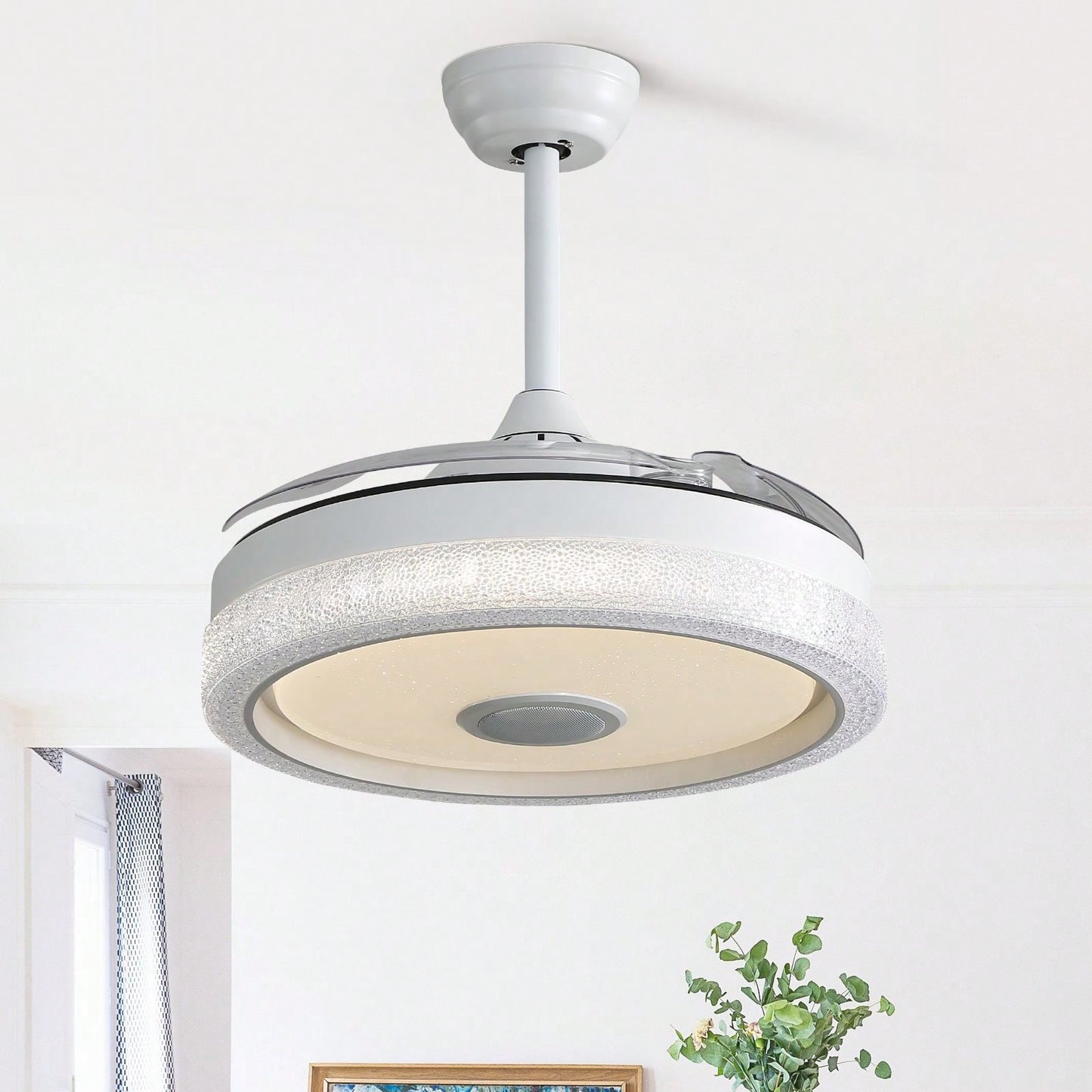 42 Inch Modern Invisible Ceiling Fan with Remote Control Reversible DC Motor and 36W LED Light Smart App Control ETL Certified