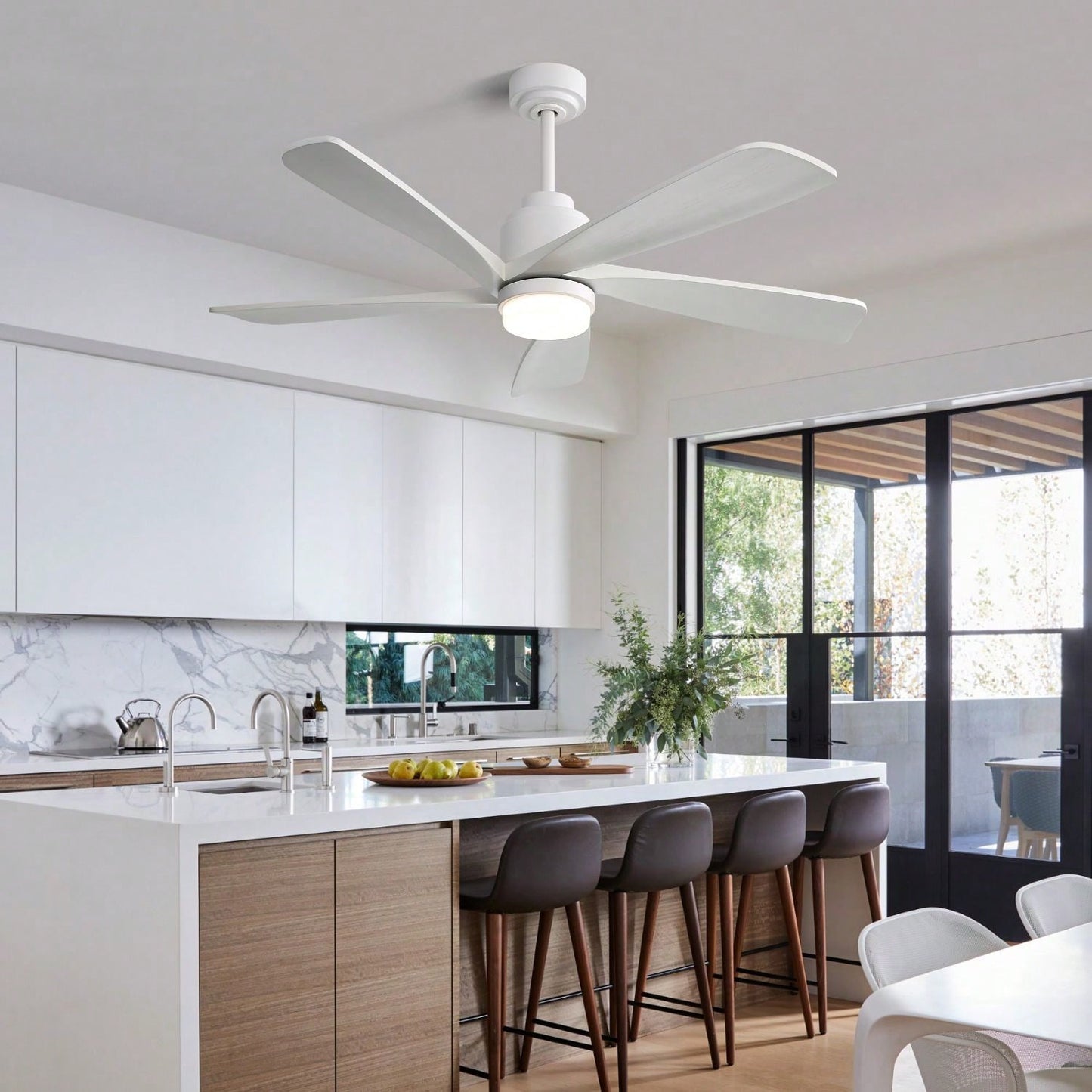 52 Inch Indoor Ceiling Fan With 120V Dimmable 5 Solid Wood Blades Remote Control Reversible DC Motor With Led Light Minimalist Style