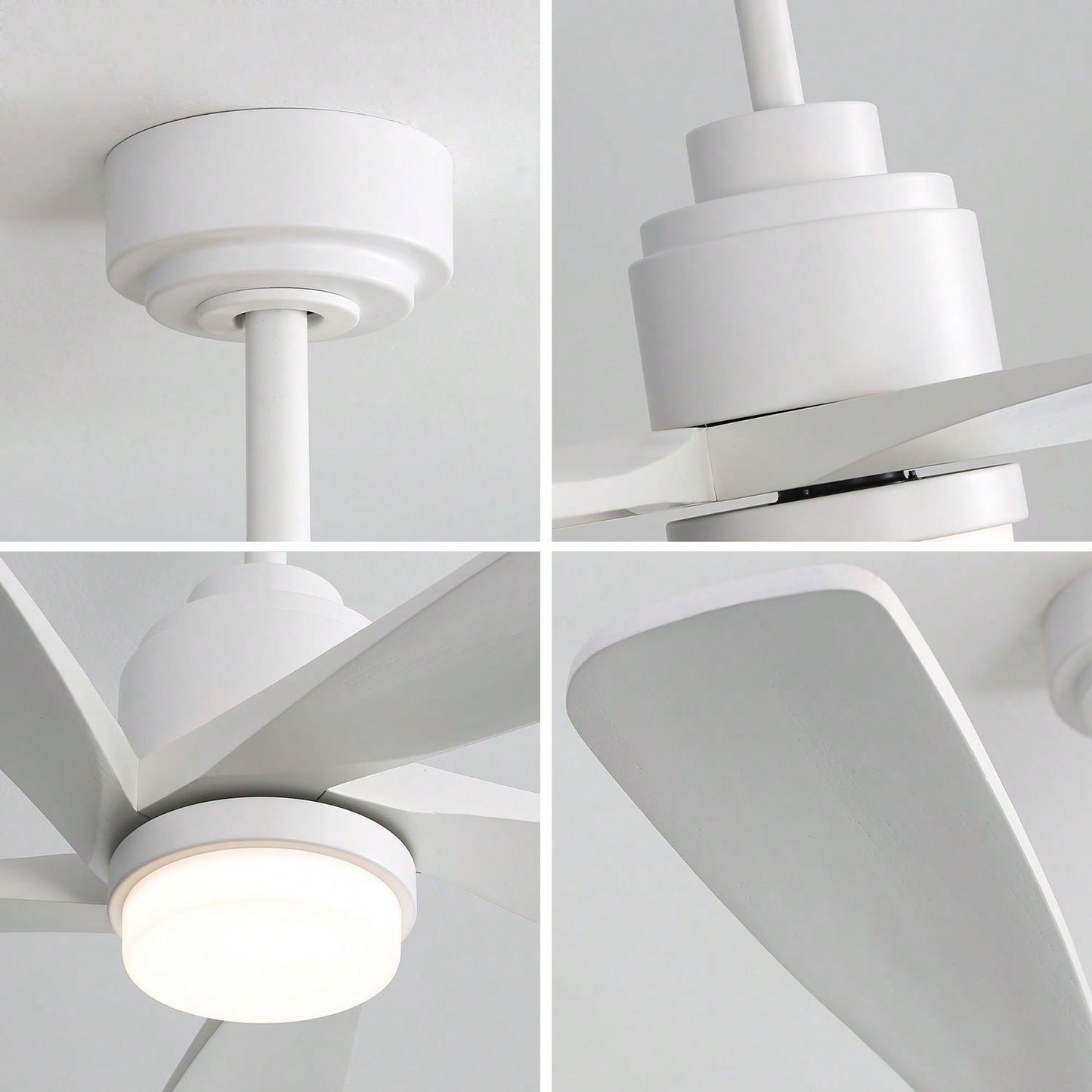 52 Inch Indoor Ceiling Fan With 120V Dimmable 5 Solid Wood Blades Remote Control Reversible DC Motor With Led Light Minimalist Style
