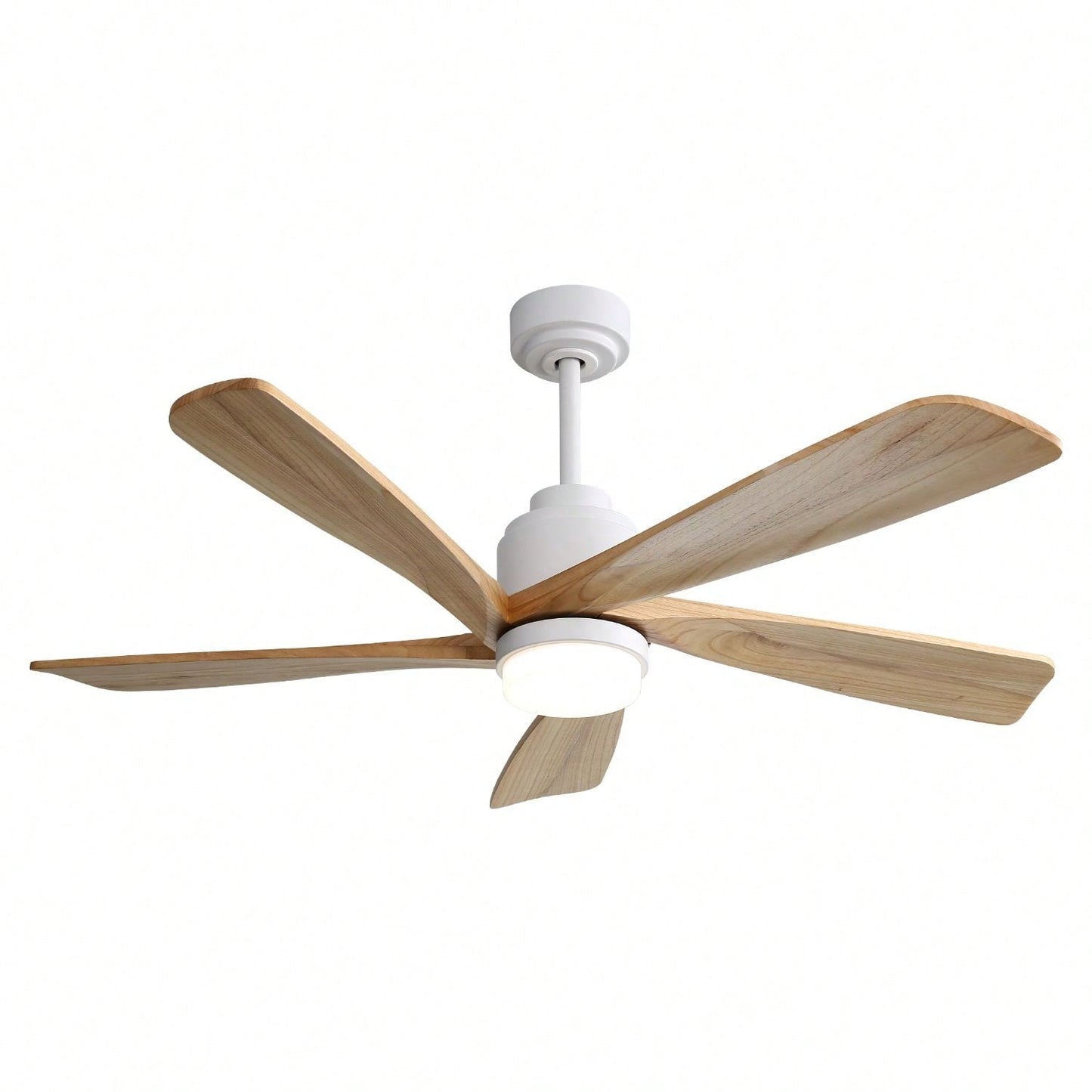 52 Inch Indoor Ceiling Fan With 120V Dimmable 5 Solid Wood Blades Remote Control Reversible DC Motor With Led Light Minimalist Style