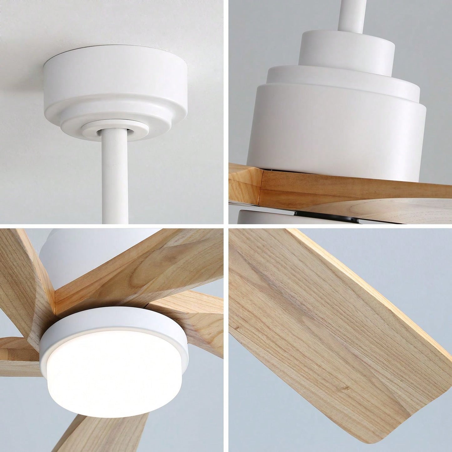 52 Inch Indoor Ceiling Fan With 120V Dimmable 5 Solid Wood Blades Remote Control Reversible DC Motor With Led Light Minimalist Style