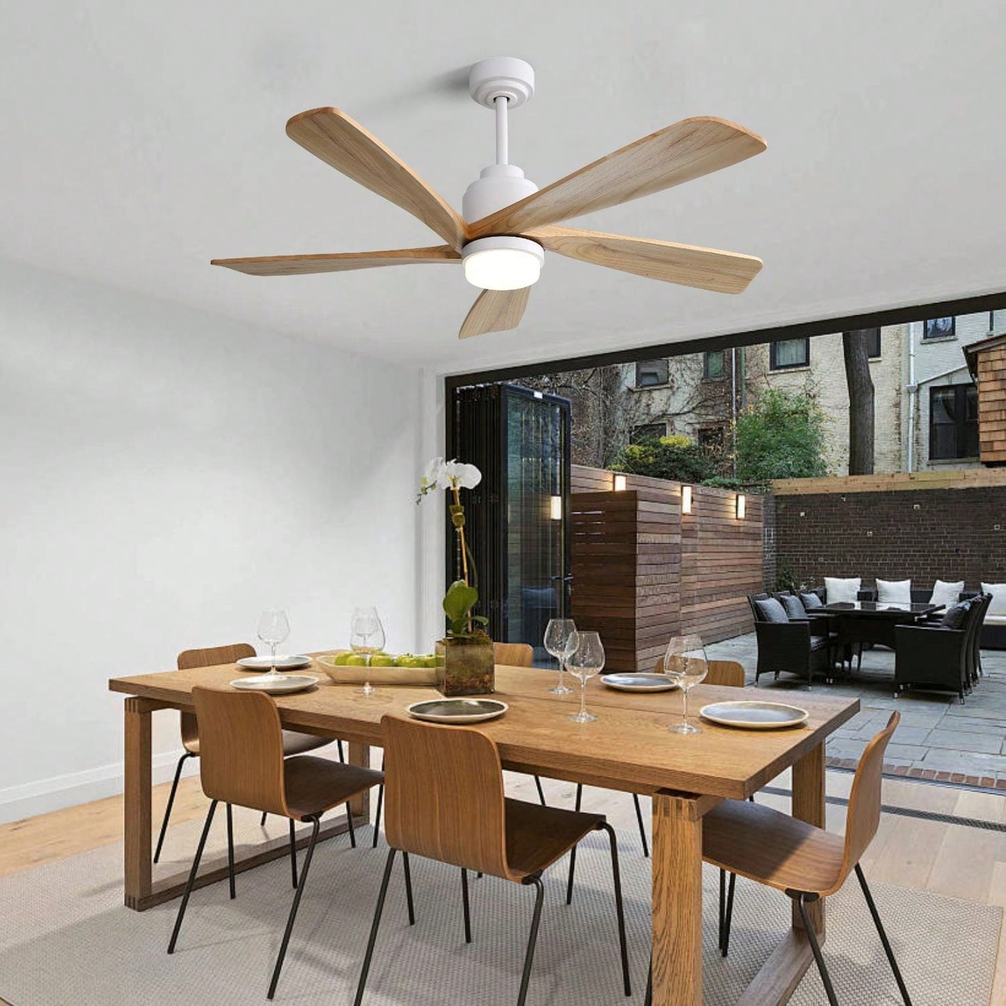 52 Inch Indoor Ceiling Fan With 120V Dimmable 5 Solid Wood Blades Remote Control Reversible DC Motor With Led Light Minimalist Style
