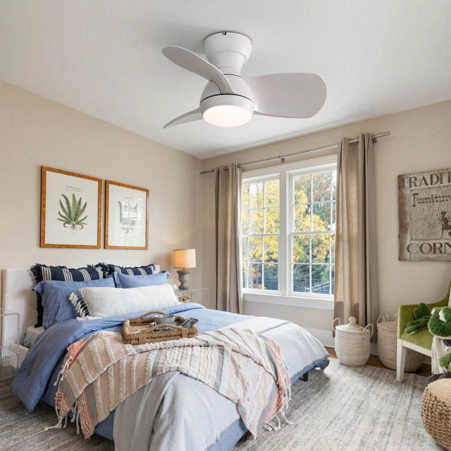 3-Color Dimmable, Powerful/Silent Motor, Sleep Timer & Quiet Motor Indoor Ceiling Fan