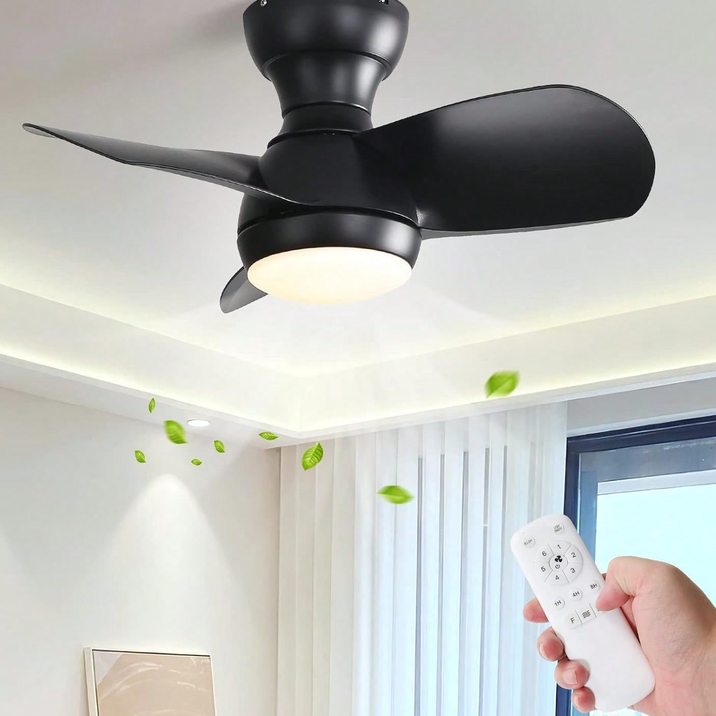 3-Color Dimmable, Powerful/Silent Motor, Sleep Timer & Quiet Motor Indoor Ceiling Fan