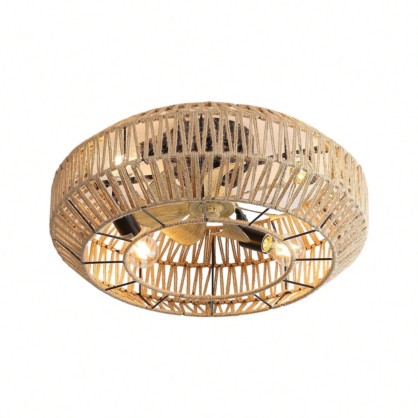 22 Inch New Boho Caged Ceiling Fan With Enclosed Rattan 6 Speeds Remote Control Reversible DC Motor With ETL