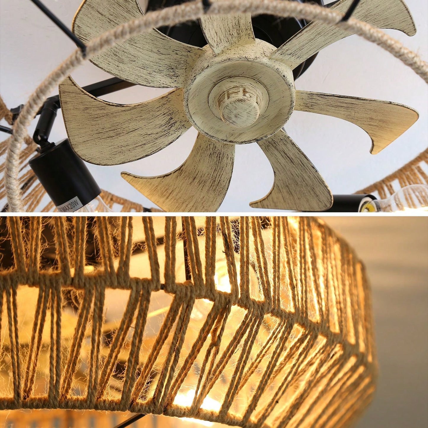 22 Inch New Boho Caged Ceiling Fan With Enclosed Rattan 6 Speeds Remote Control Reversible DC Motor With ETL