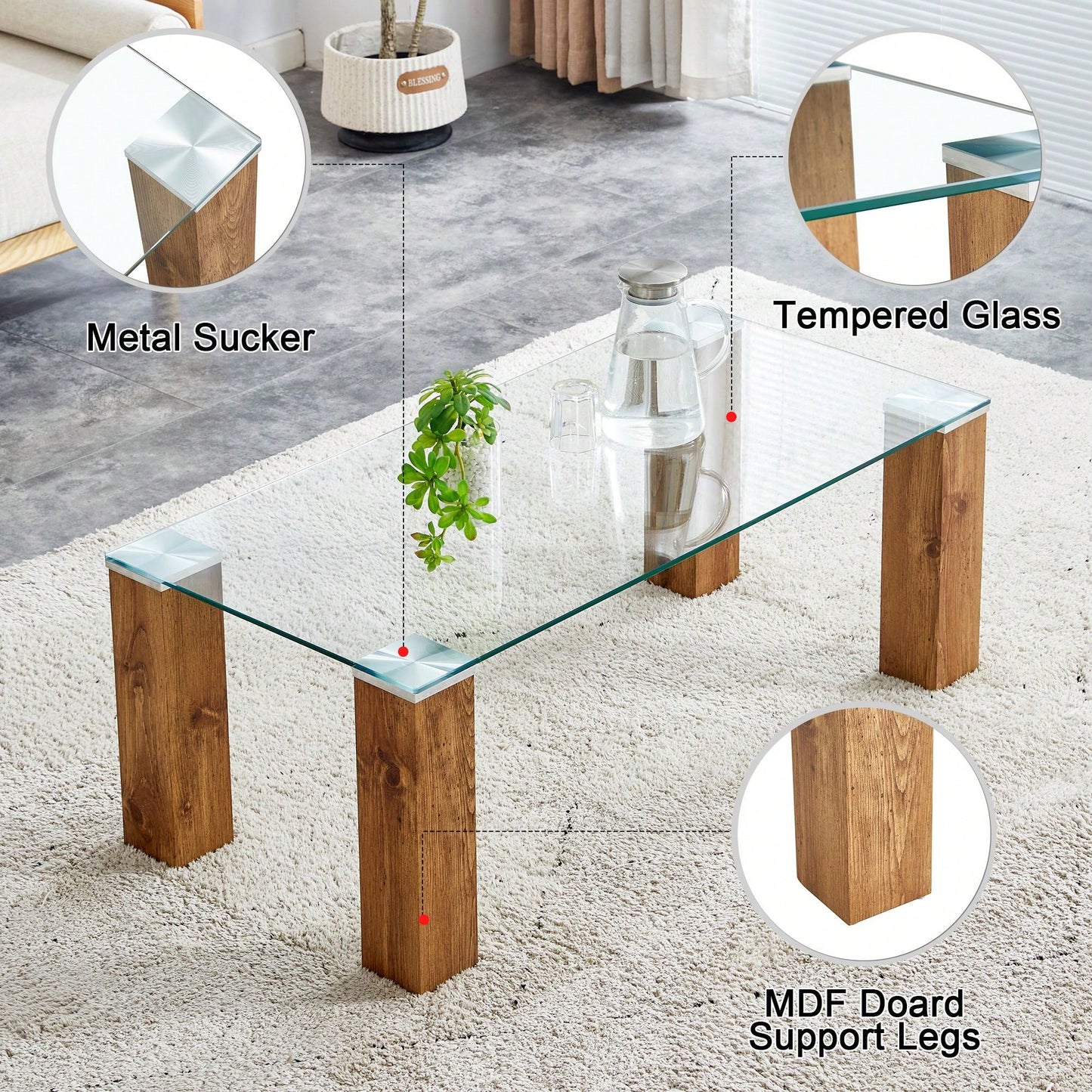 Glass-Top Coffee Table,Tea Table, With MDF Legs - Stylish Blend Of Elegance And Durability.