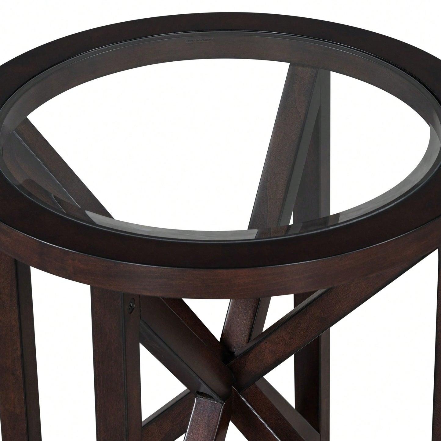 Modern Round Glass Coffee Table with Solid Wood Base for Living Room and Study