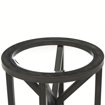 Modern Round Glass Coffee Table with Solid Wood Base for Living Room and Study
