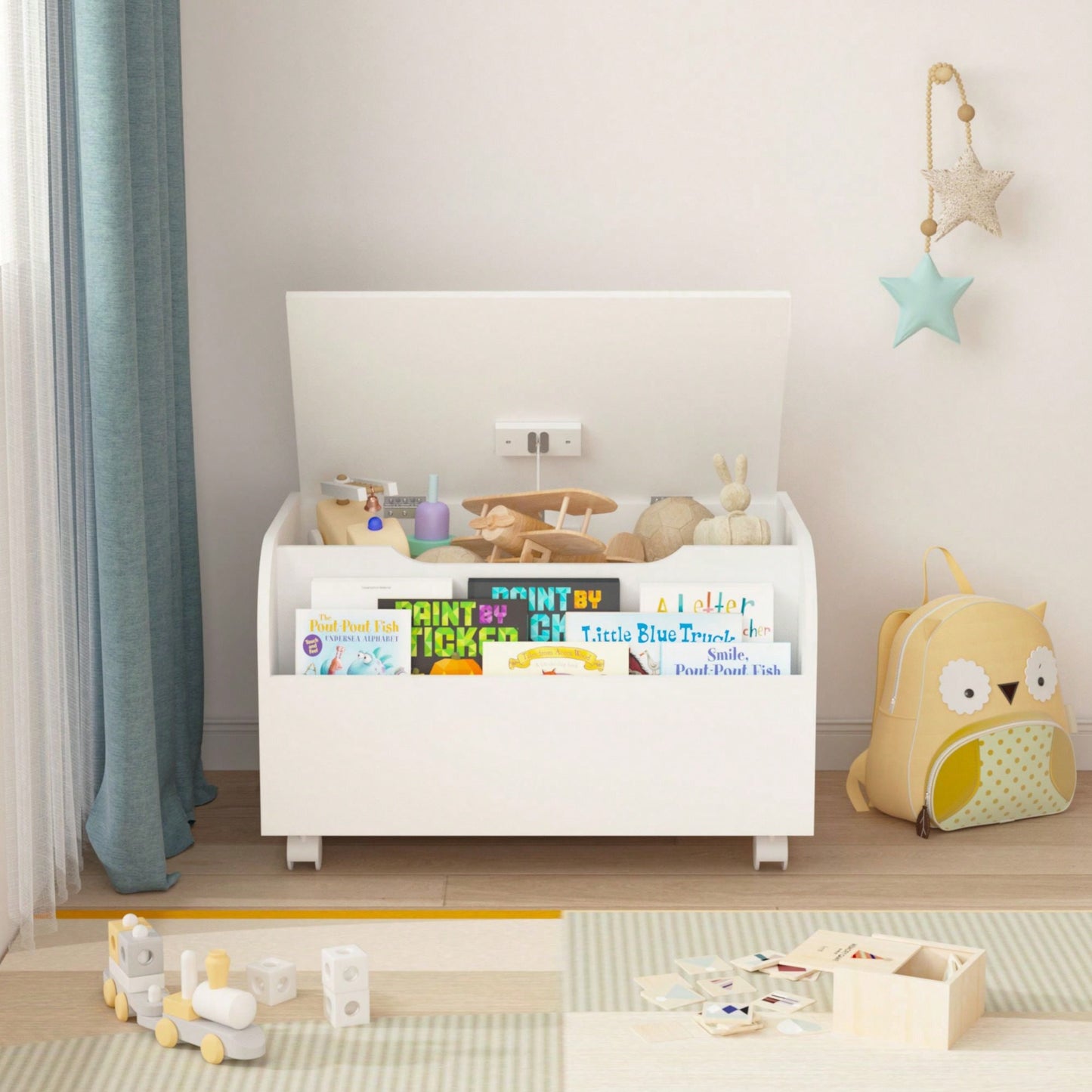 Multi-Purpose Wooden Toy Box With Front Bookshelf, Quality, Easy Assembly, And Versatile Toy Storage Organizer