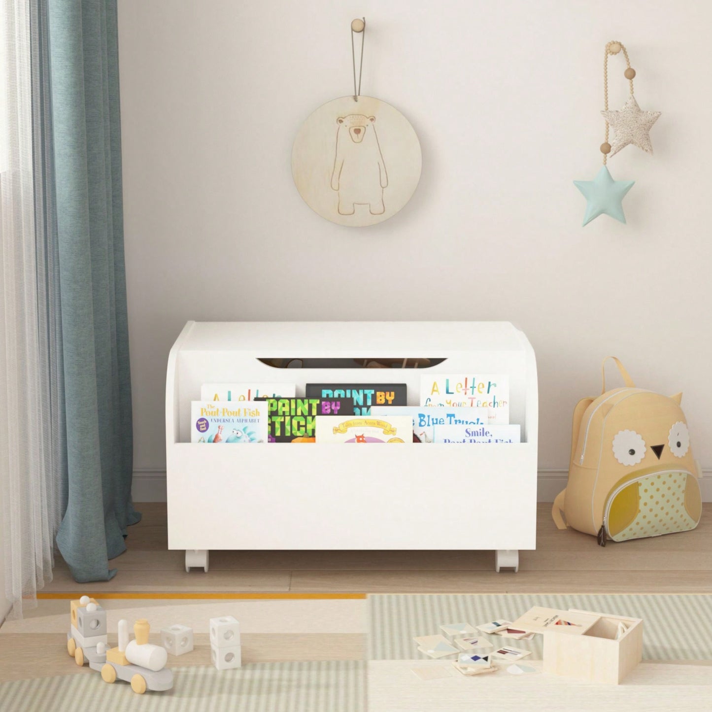 Multi-Purpose Wooden Toy Box With Front Bookshelf, Quality, Easy Assembly, And Versatile Toy Storage Organizer
