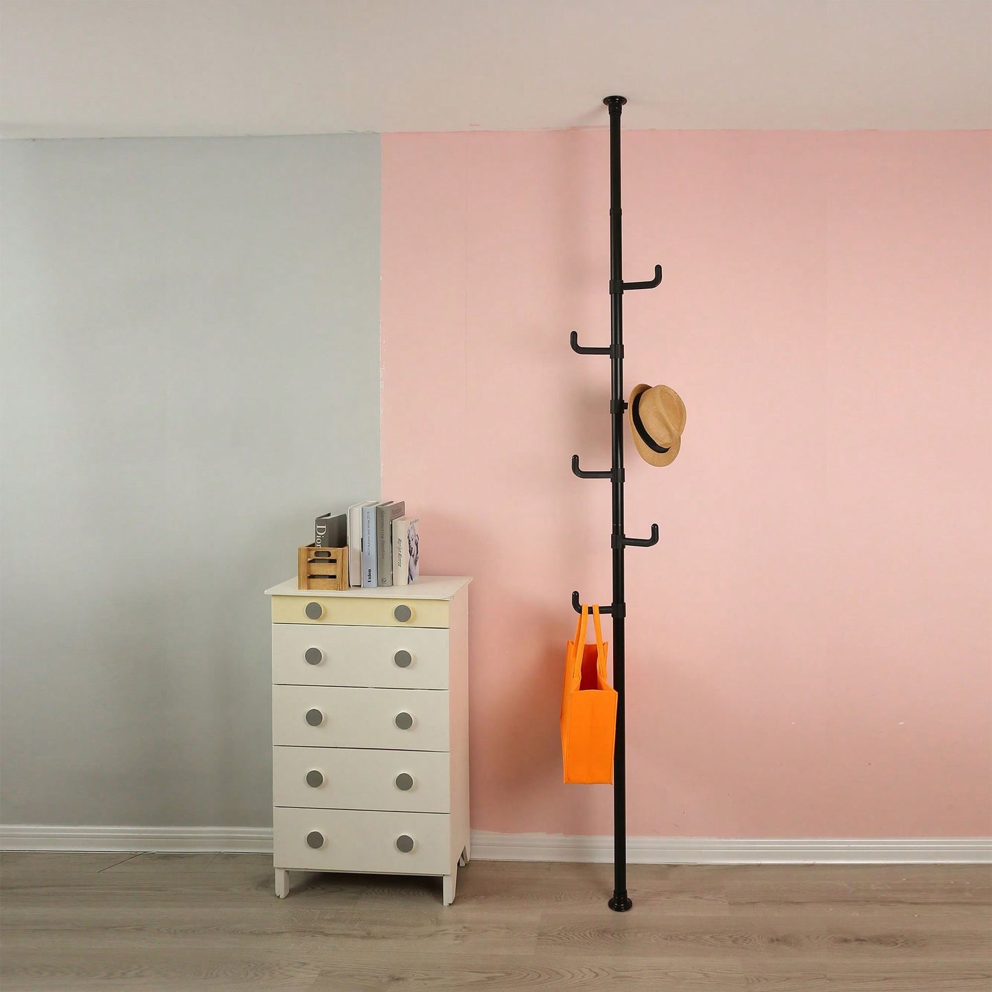 Adjustable Laundry Pole Clothes Drying Rack Coat Hanger DIY Floor To Ceiling Tension Rod Storage Organizer For Indoor, Balcony