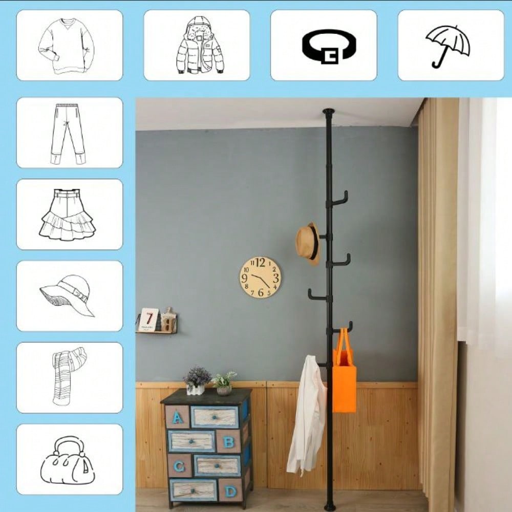 Adjustable Laundry Pole Clothes Drying Rack Coat Hanger DIY Floor To Ceiling Tension Rod Storage Organizer For Indoor, Balcony