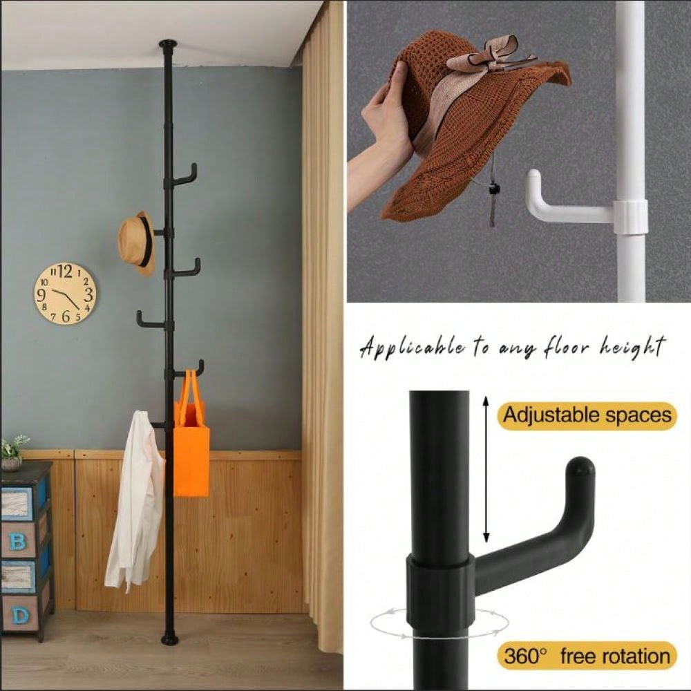 Adjustable Laundry Pole Clothes Drying Rack Coat Hanger DIY Floor To Ceiling Tension Rod Storage Organizer For Indoor, Balcony