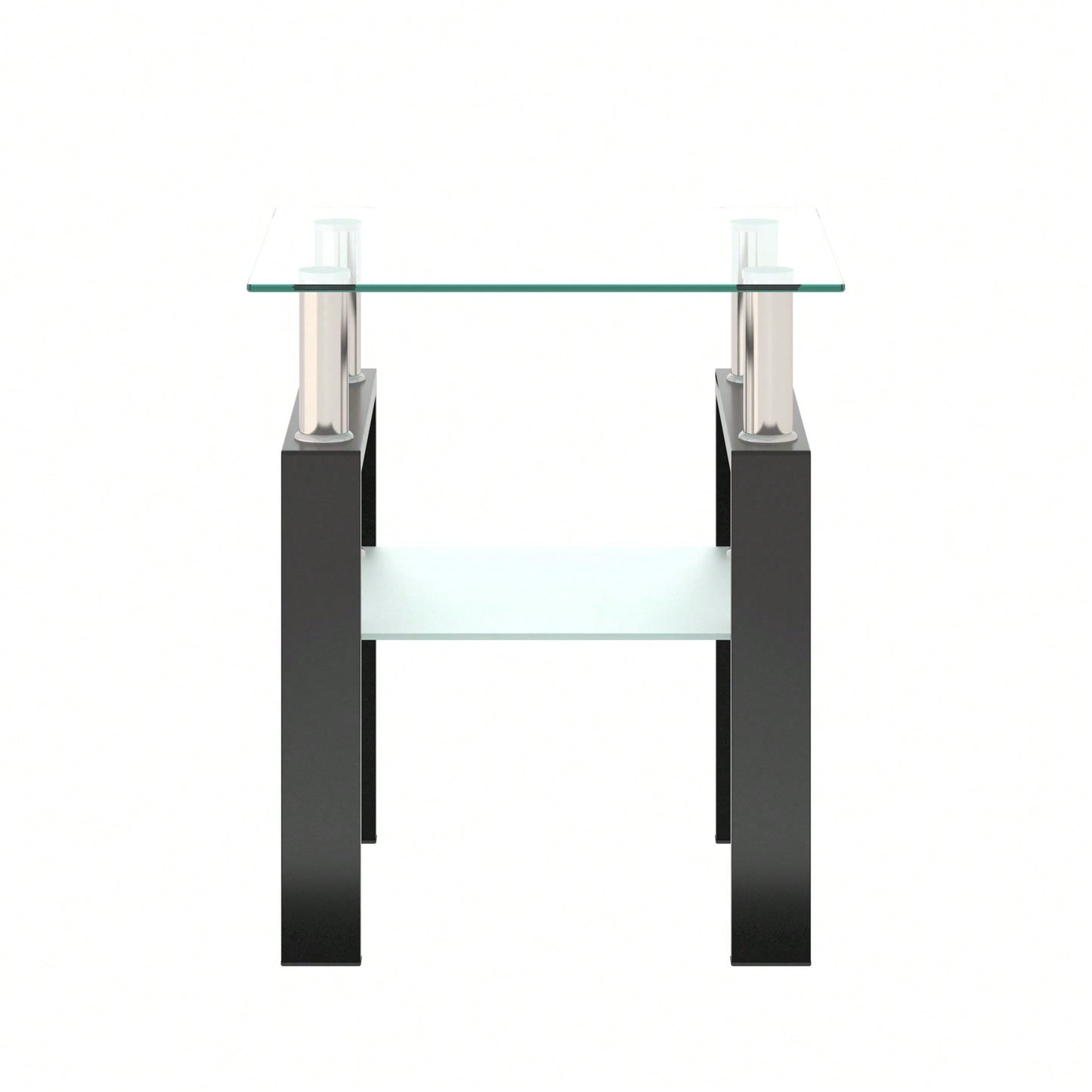 Tempered Glass Side Table With Metal Leg: Elegant Design, Transparent/Frosted Glass Layers, 150lbs Load-Bearing Capacity
