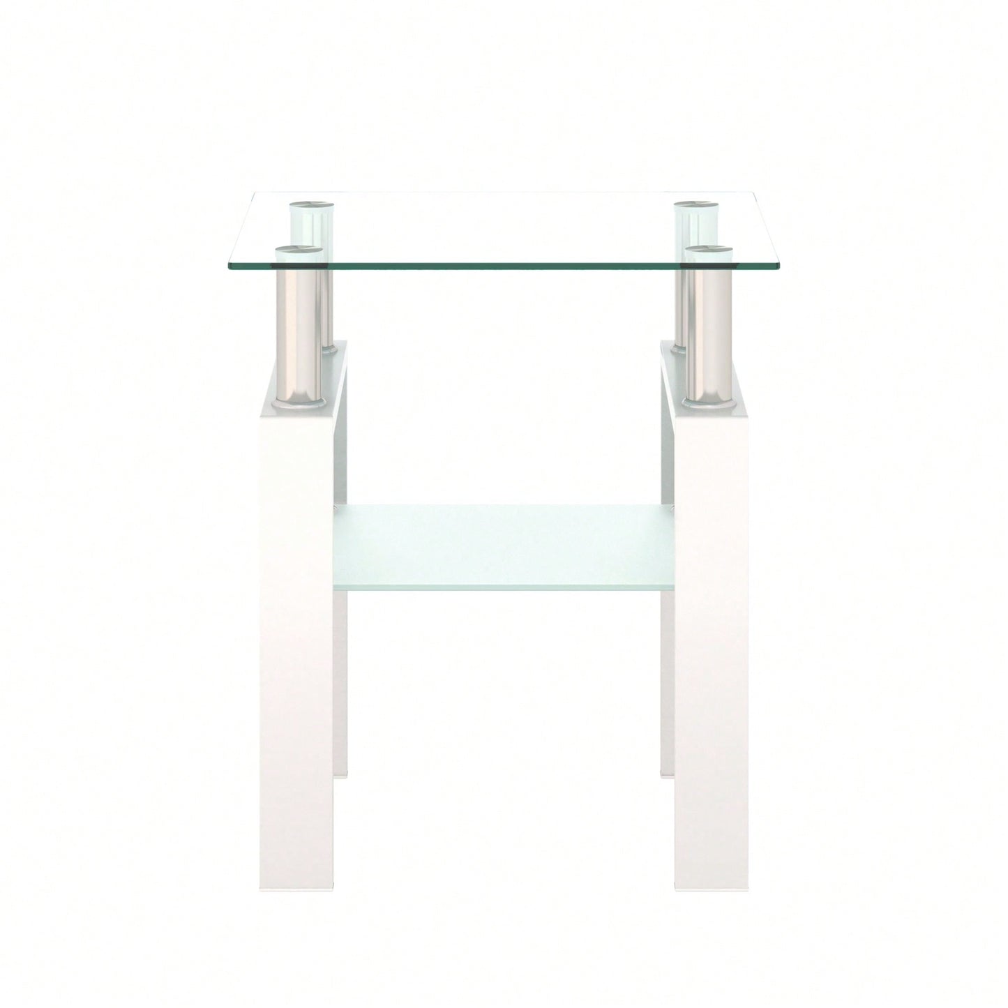 Tempered Glass Side Table With Metal Leg: Elegant Design, Transparent/Frosted Glass Layers, 150lbs Load-Bearing Capacity