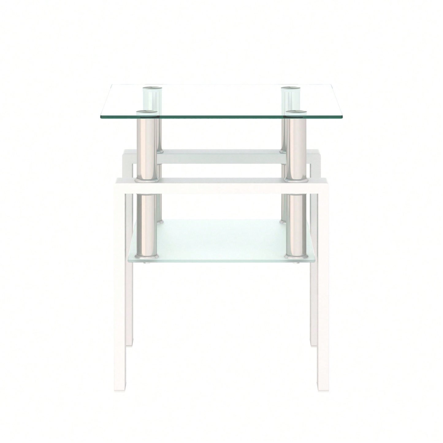 Tempered Glass Side Table With Metal Leg: Elegant Design, Transparent/Frosted Glass Layers, 150lbs Load-Bearing Capacity