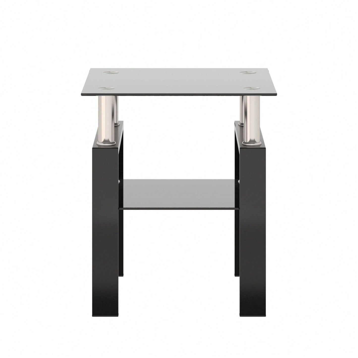 Tempered Glass Side Table With Metal Leg: Elegant Design, Transparent/Frosted Glass Layers, 150lbs Load-Bearing Capacity