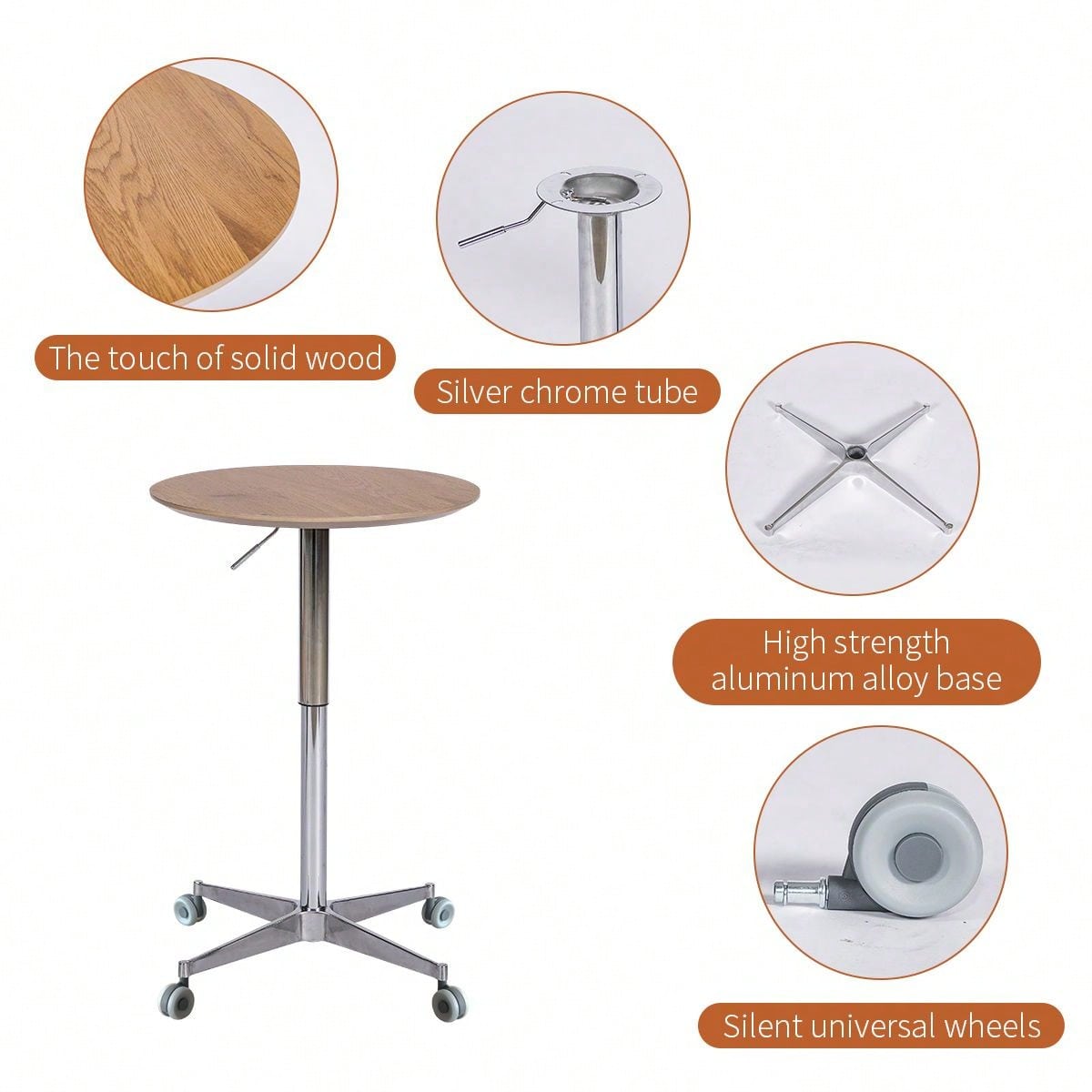 Adjustable Height Bar Table, Portable Pub Table With 360 Swivel Base, Space-Saving Bar Counter For Dining Room, Kitchen, Home Office