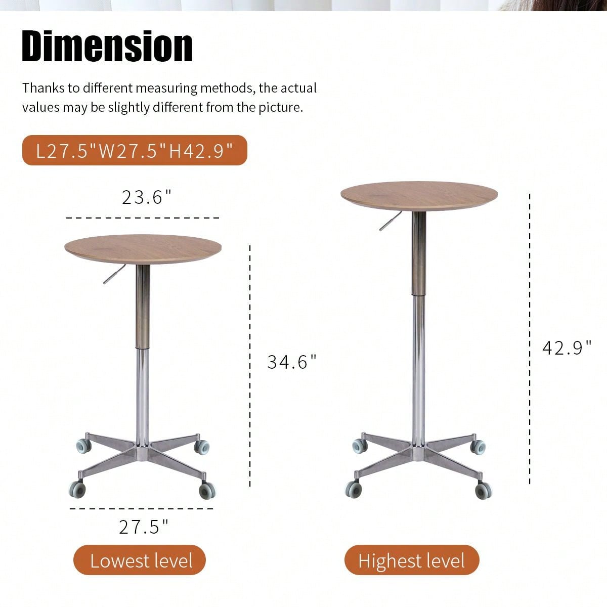 Adjustable Height Bar Table, Portable Pub Table With 360 Swivel Base, Space-Saving Bar Counter For Dining Room, Kitchen, Home Office